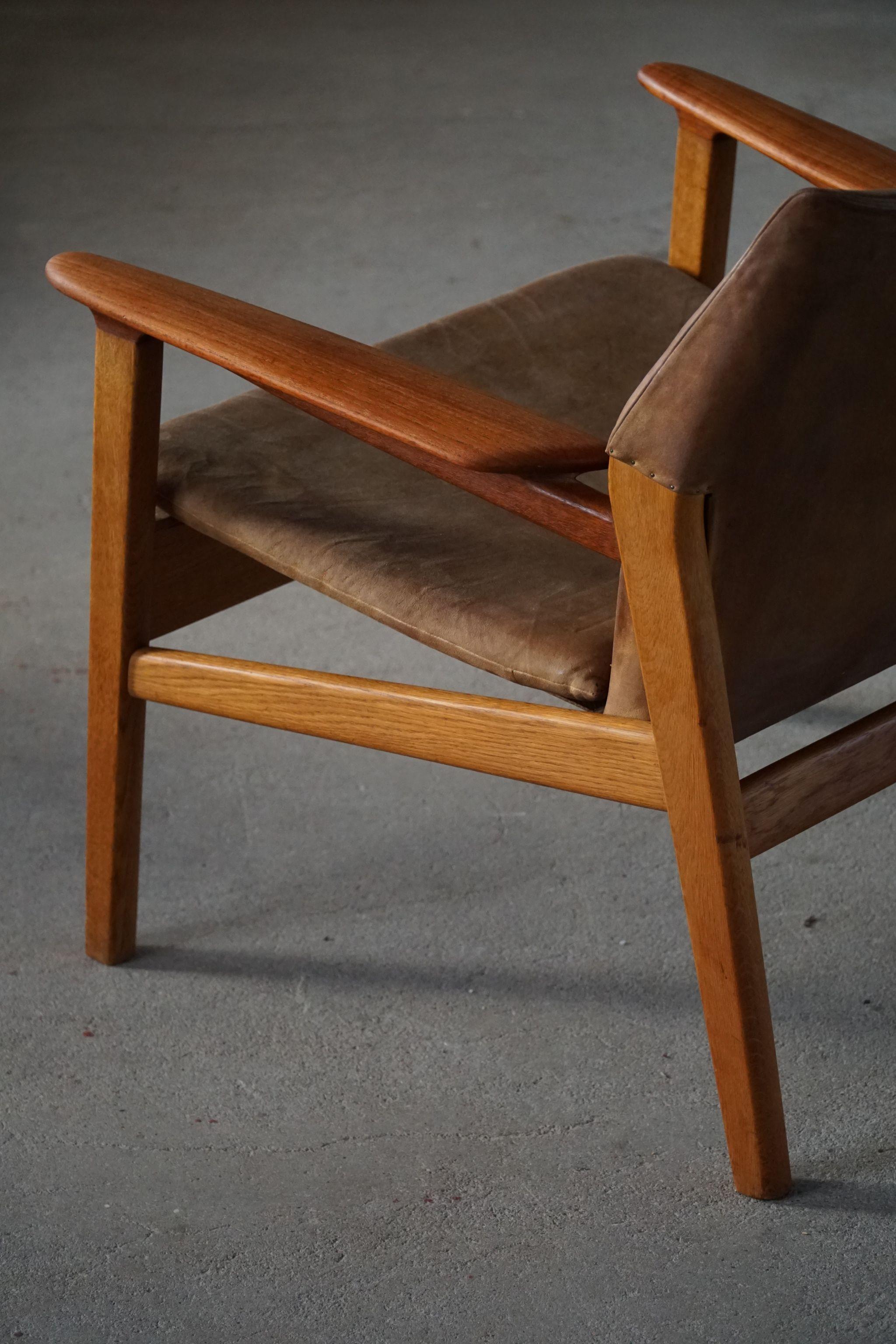 Scandinavian Modern Hans Olsen Easy Chair in Oak, Teak & Suede, by Gärsnäs in Sweden, 1960s