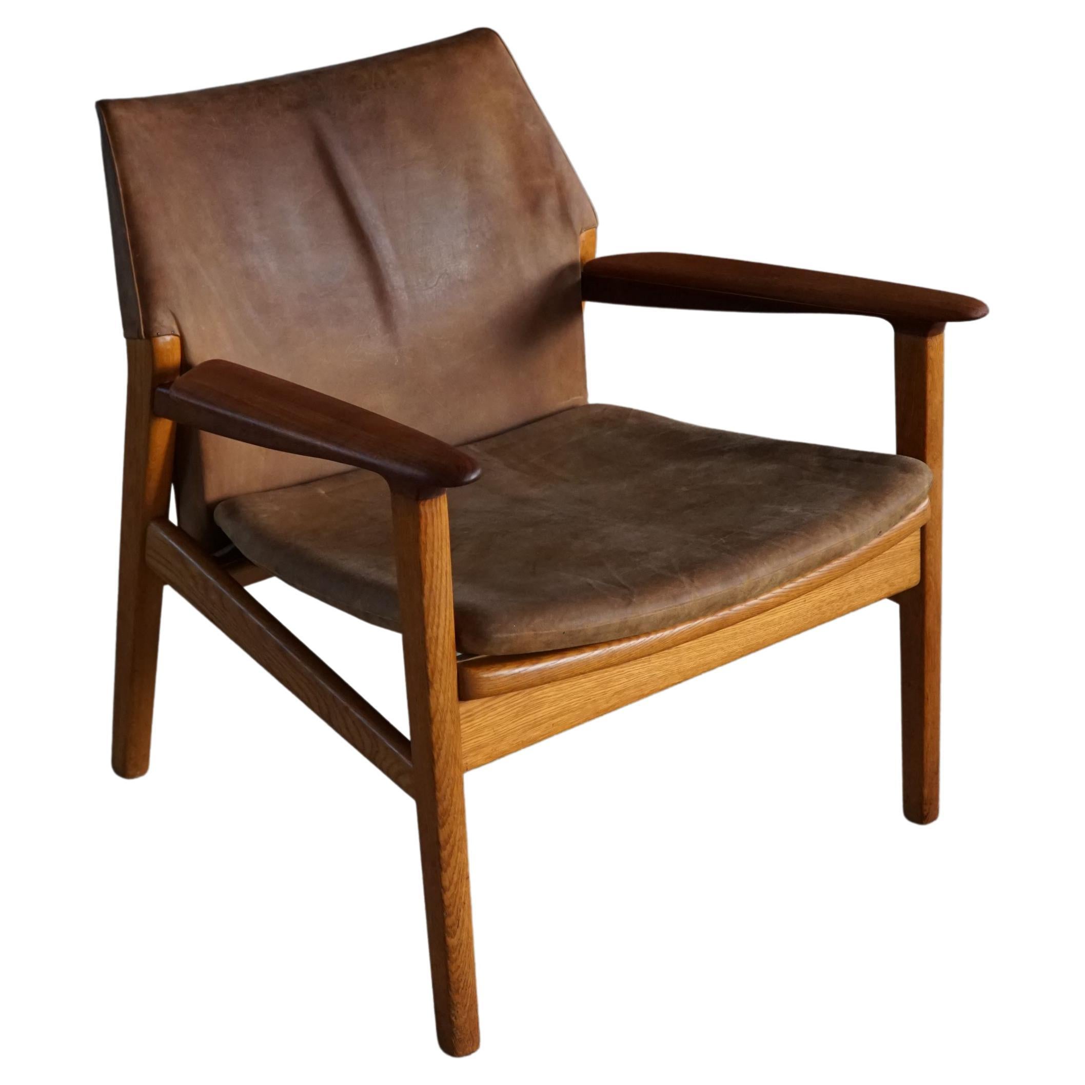 Hans Olsen Easy Chair in Oak, Teak & Suede, by Gärsnäs in Sweden, 1960s