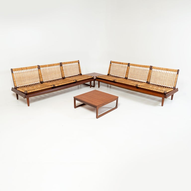Mid-Century Modern Hans Olsen for Bramin Sectional Sofa TV-161 in Cane and Afromosia For Sale