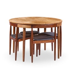 Hans Olsen for Frem Rojle Expanding Teak Dining Table with 4 Nesting Chairs