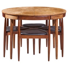 Hans Olsen for Frem Rojle Expanding Teak Dining Table with 4 Nesting Chairs