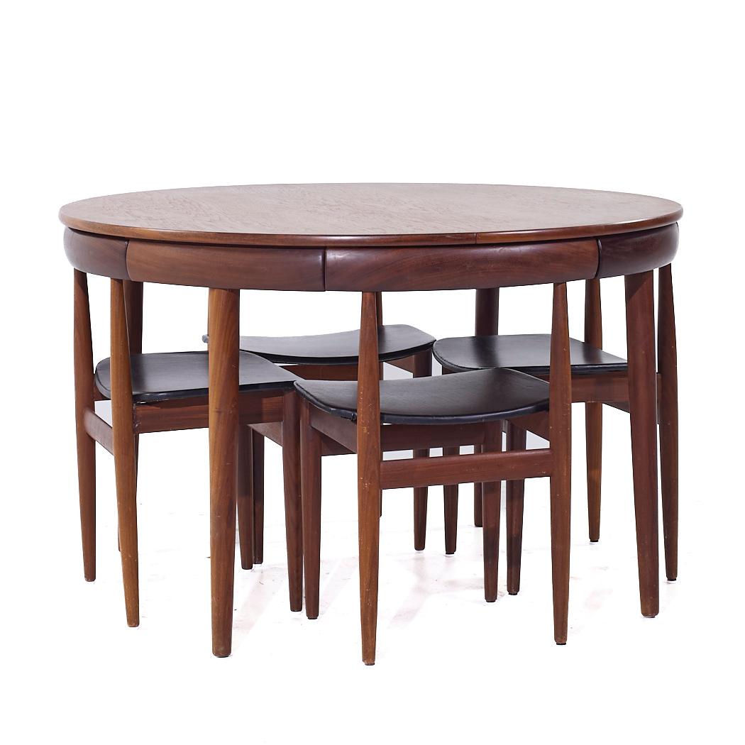 Mid-Century Modern Hans Olsen for Frem Rojle MCM Expanding Teak Dining Table 4 Nesting Chairs