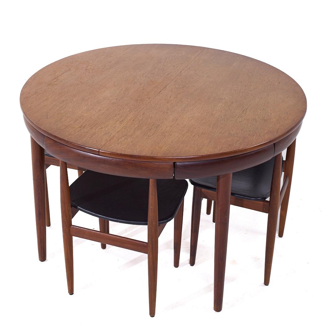 Danish Hans Olsen for Frem Rojle MCM Expanding Teak Dining Table 4 Nesting Chairs