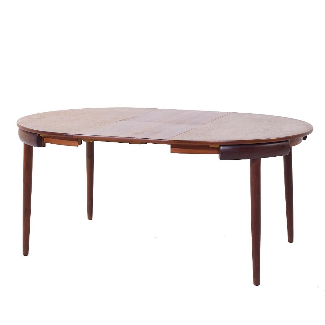 Upholstery Hans Olsen for Frem Rojle MCM Expanding Teak Dining Table 4 Nesting Chairs