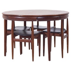 Hans Olsen for Frem Rojle MCM Expanding Teak Dining Table 4 Nesting Chairs