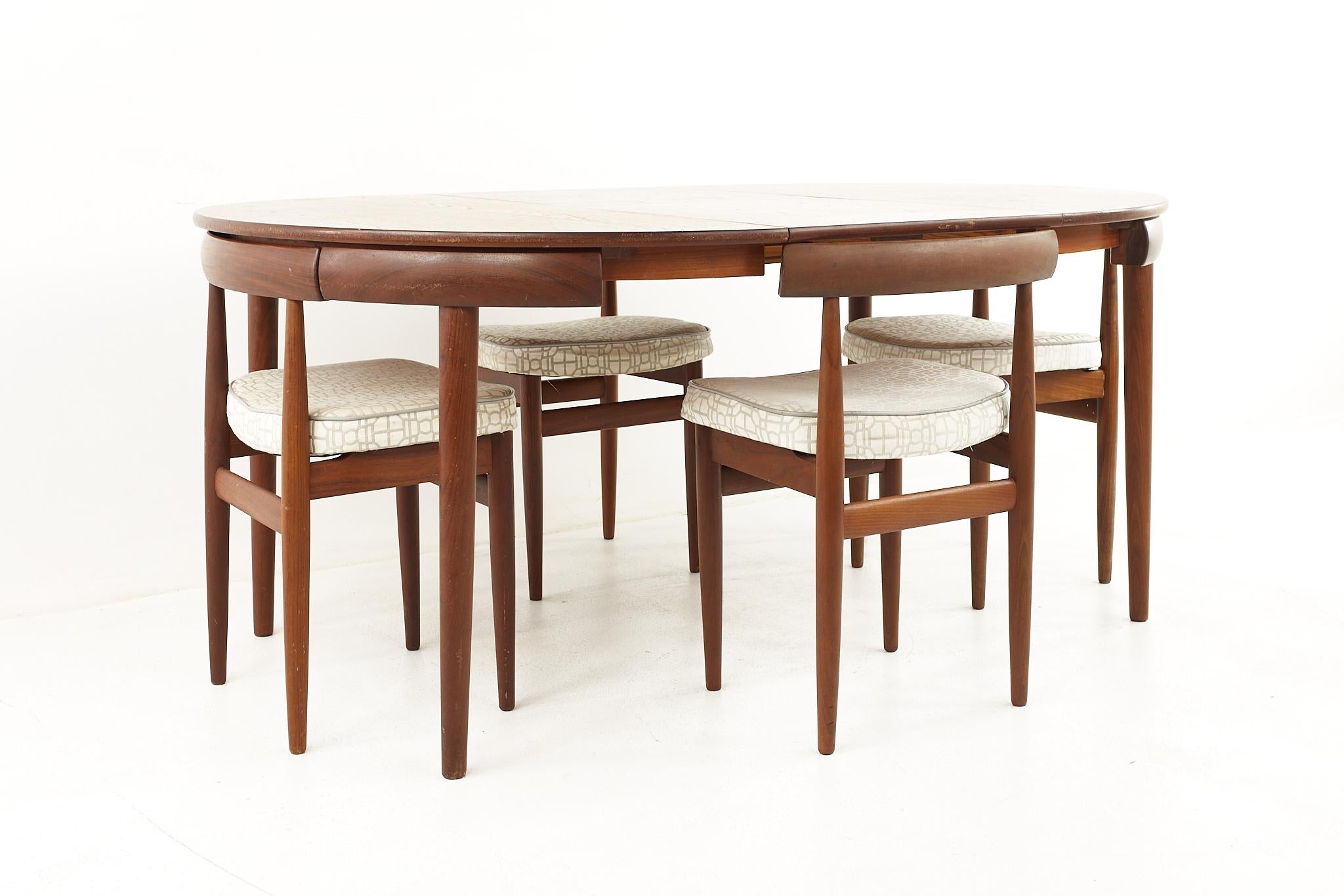Hans Olsen for Frem Rojle MCM Teak Dining Table with Nesting Chairs, Set 4 1