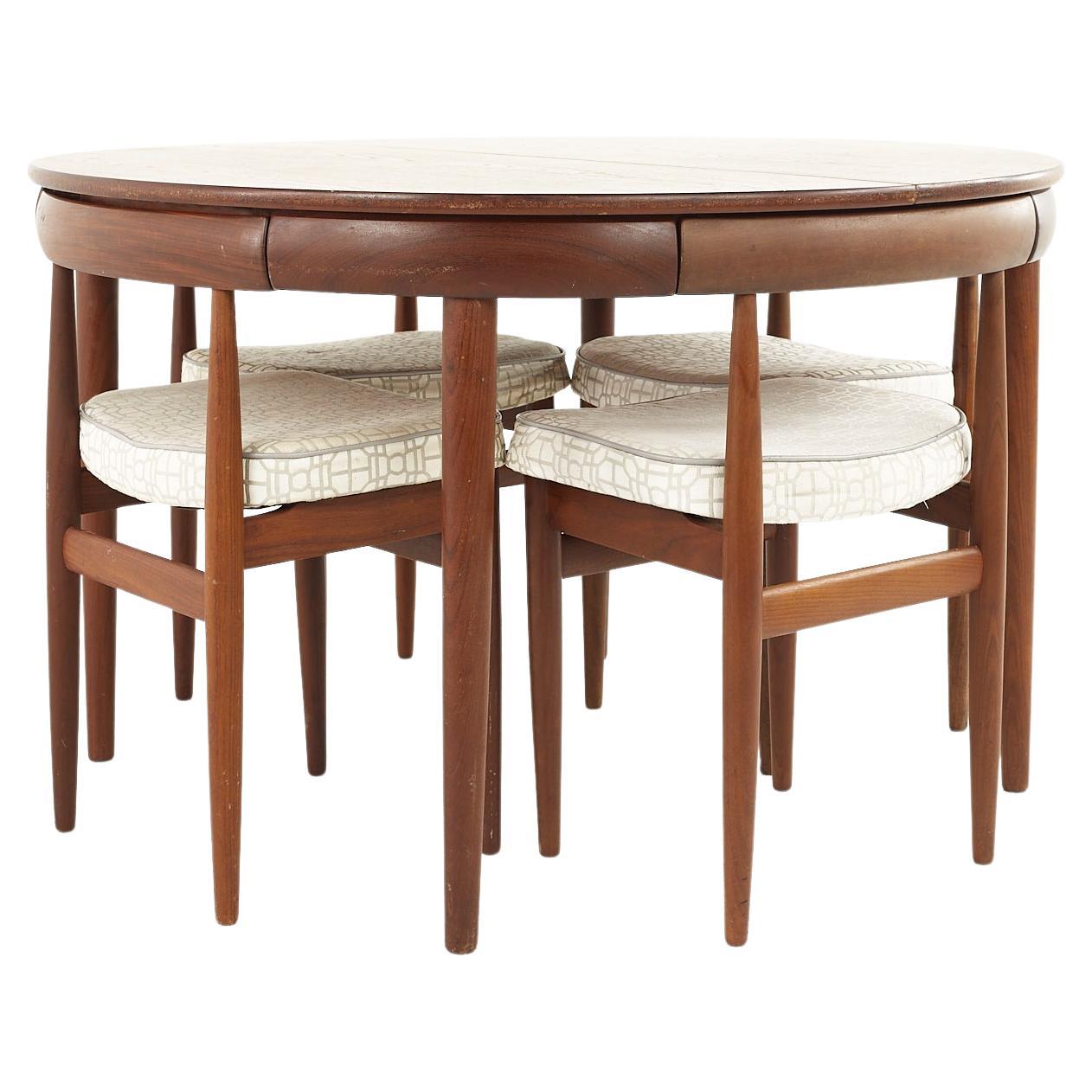 Hans Olsen for Frem Rojle MCM Teak Dining Table with Nesting Chairs, Set 4