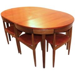 Table de salle à manger "Roundette" de Hans Olsen pour Frem Rojle avec chaises en cuir véritable