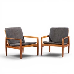 Hans Olsen for Juul Kristensen Model 519 Danish Teak and Cane Chairs - Pair