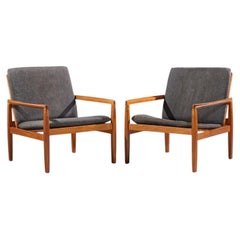 Hans Olsen for Juul Kristensen Model 519 Danish Teak and Cane Chairs - Pair