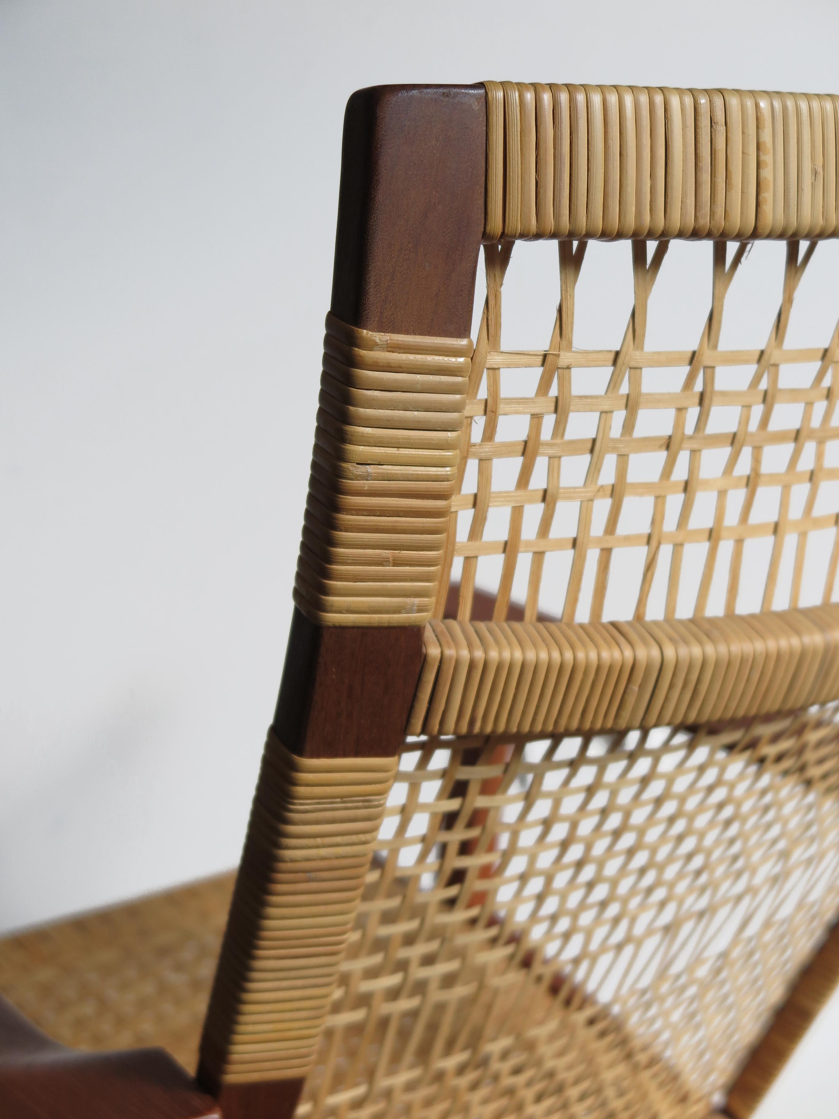 Hans Olsen for Juul Kristensen Scandinavian Woven Cane Rocking Chair, 1950s 2