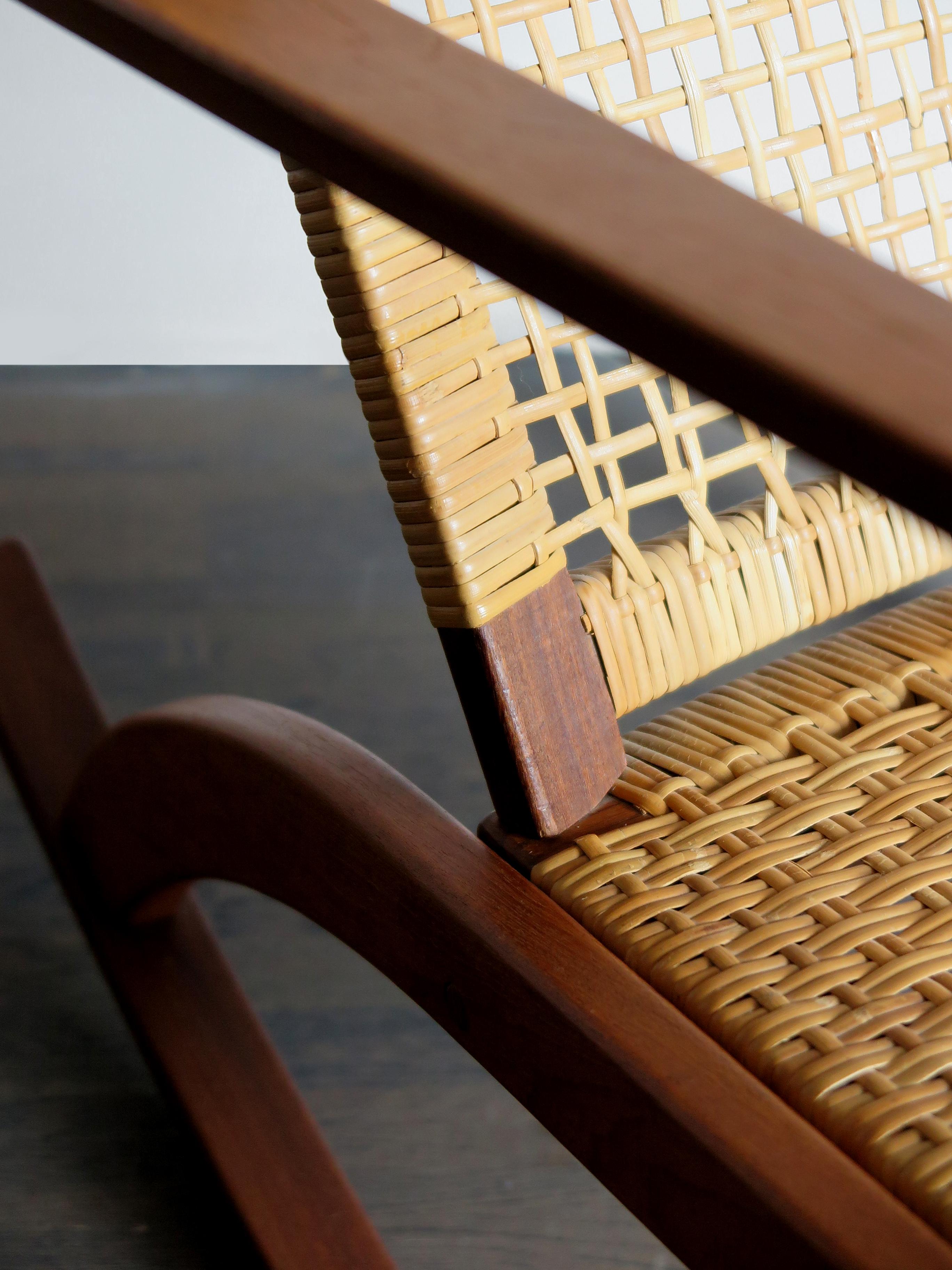 Hans Olsen for Juul Kristensen Scandinavian Woven Cane Rocking Chair, 1950s 5