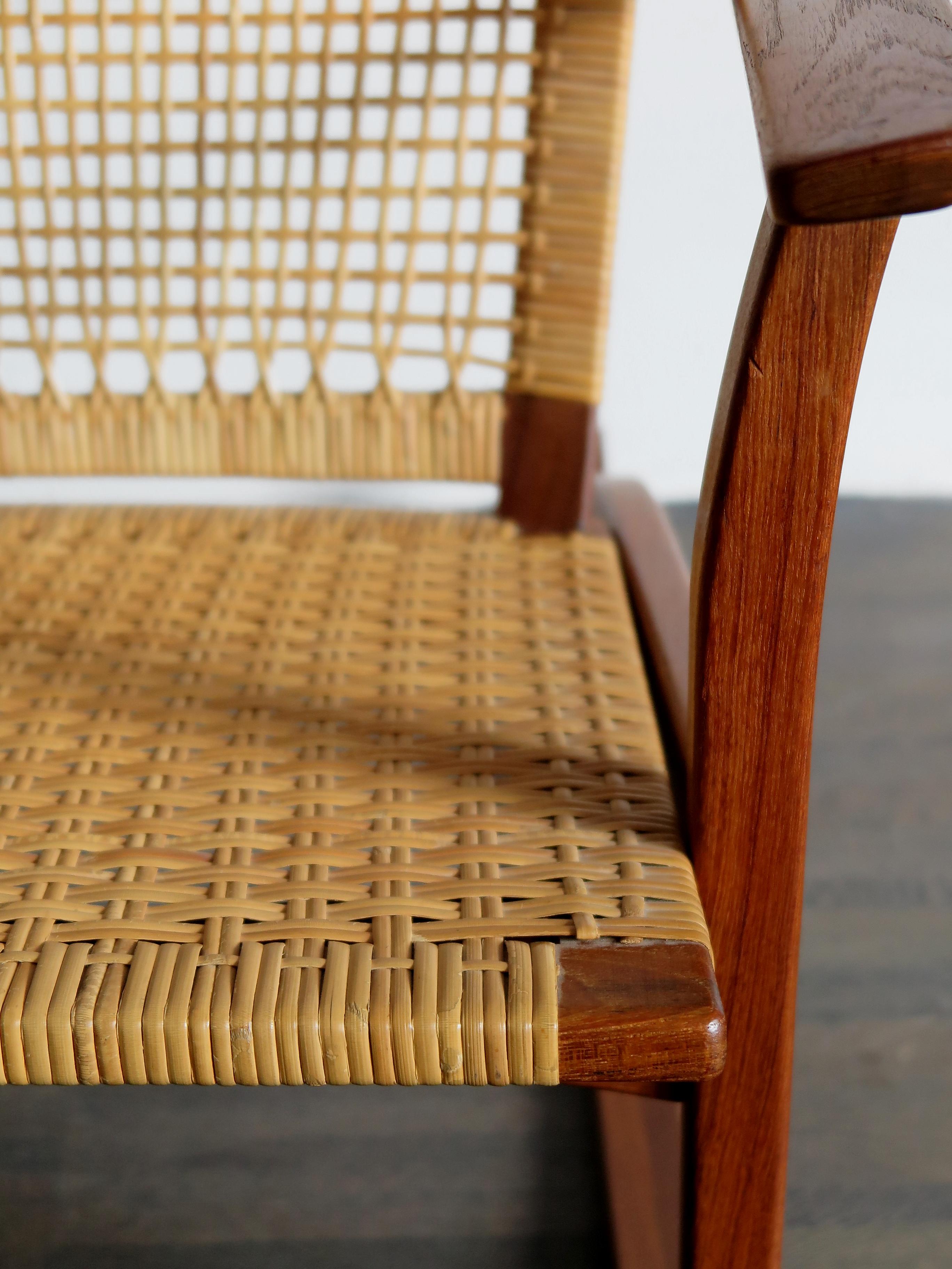 Scandinavian Modern Hans Olsen for Juul Kristensen Scandinavian Woven Cane Rocking Chair, 1950s