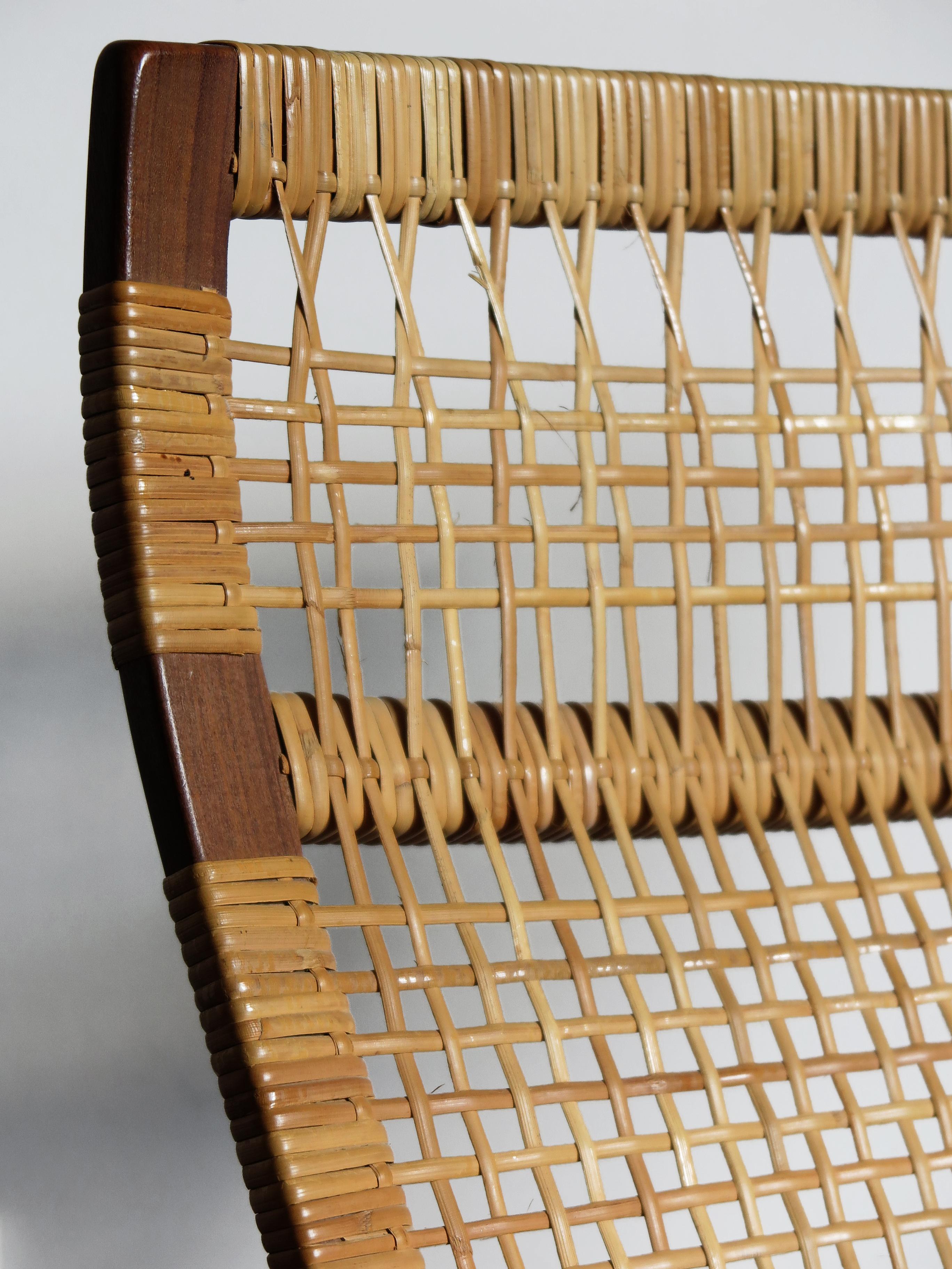 Mid-20th Century Hans Olsen for Juul Kristensen Scandinavian Woven Cane Rocking Chair, 1950s