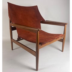 Hans Olsen for Viskamöbler Kinna Teak and Orange Suede "Antelope" Easy Chair