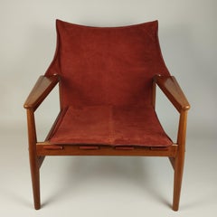 Hans Olsen for Viskamöbler Kinna Teak and Orange Suede "Antelope" Easy Chair