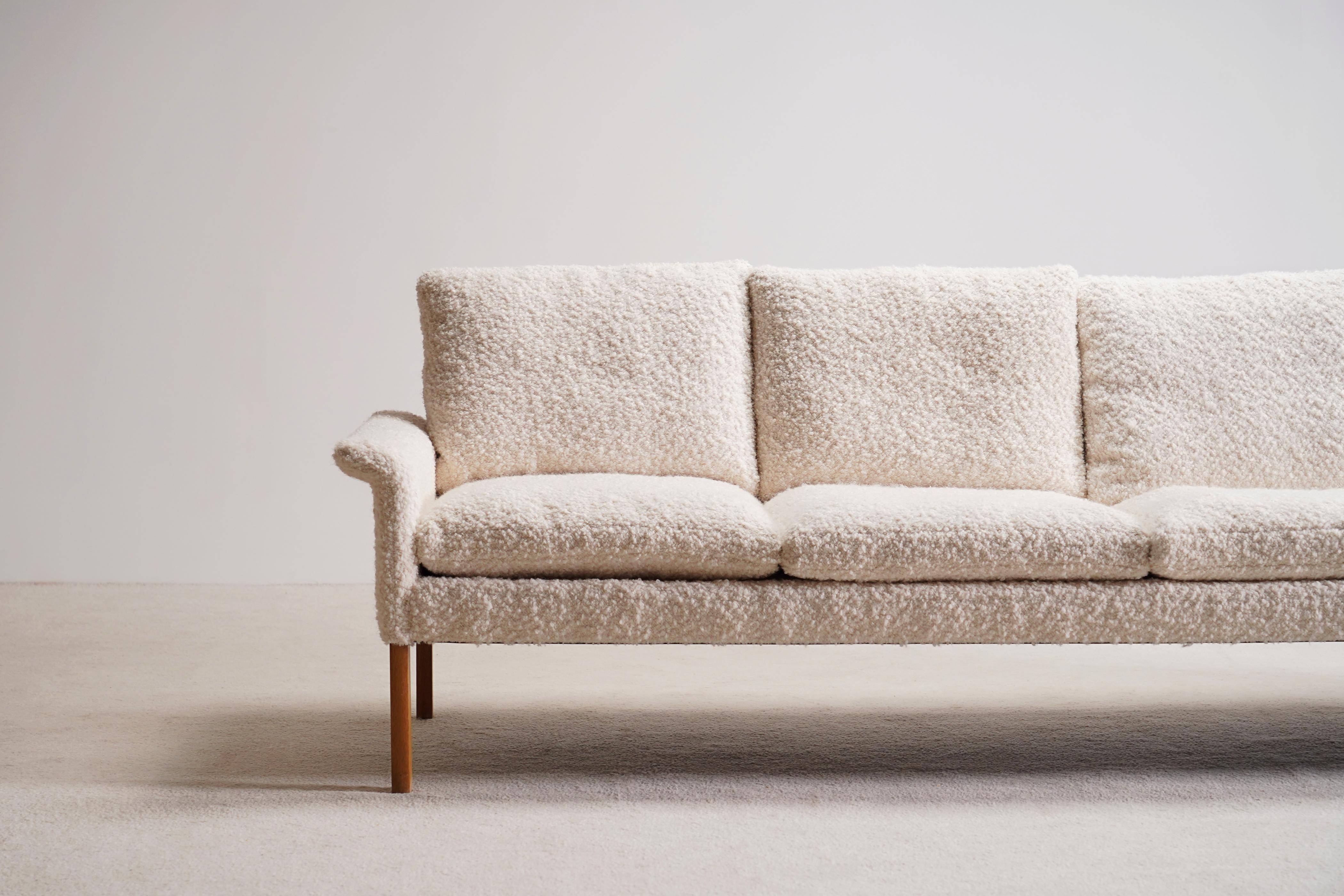 Mid-20th Century Hans Olsen Four-Seat Sofa for CS-Mobler. 1960. New Bouclé Fabric upholstery.