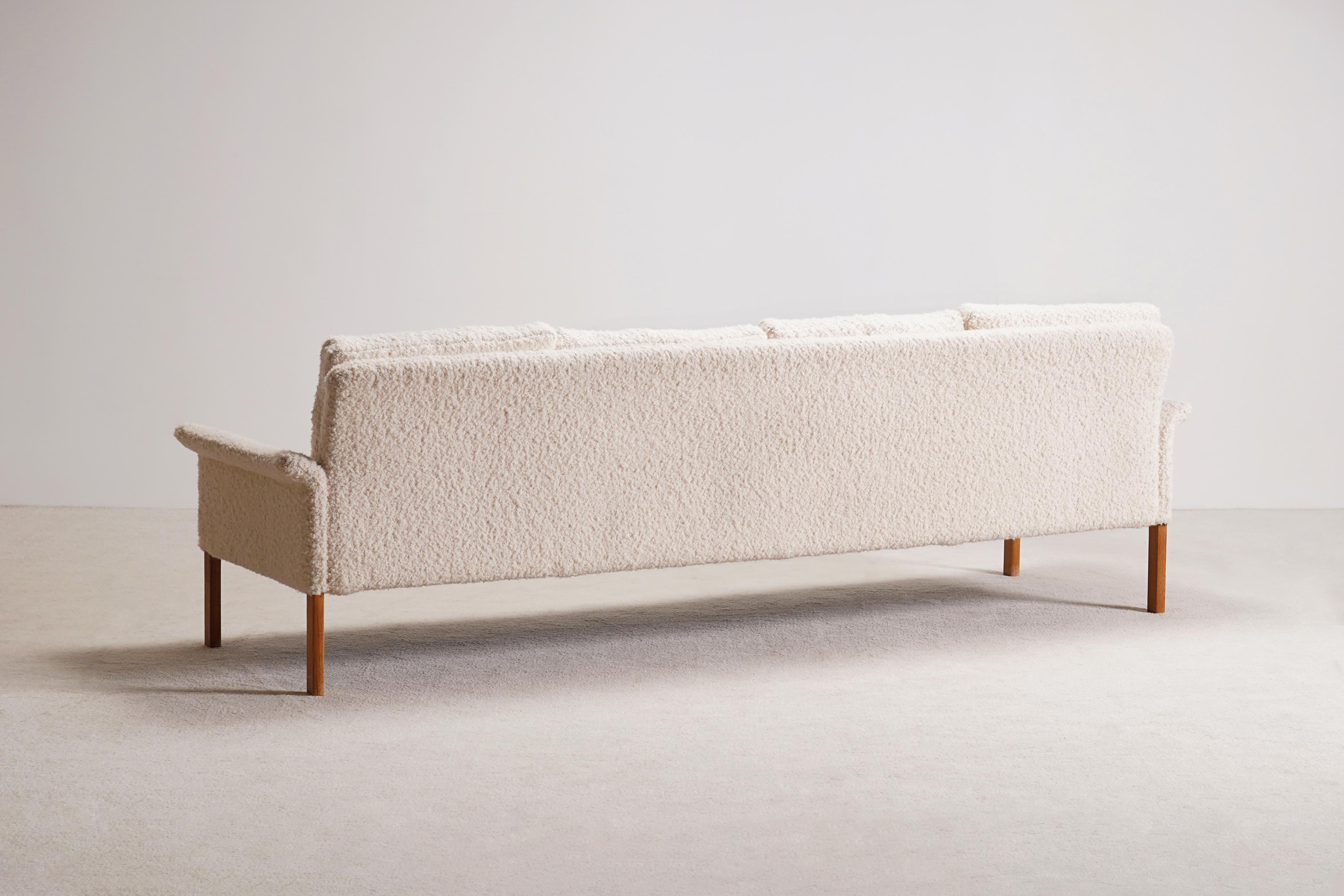 Sheepskin Hans Olsen Four-Seat Sofa for CS-Mobler. 1960. New Bouclé Fabric upholstery.