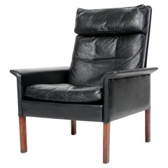 Hans Olsen High Back Armchair in Black Leather