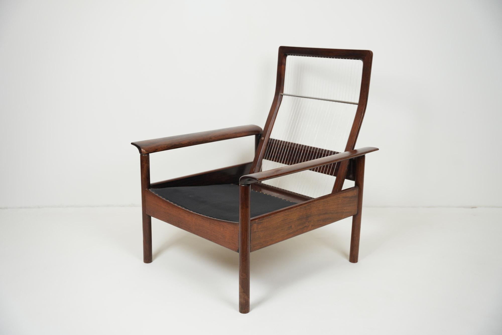 Hans Olsen Leather and Rosewood Longue Chair Denmark 1960s