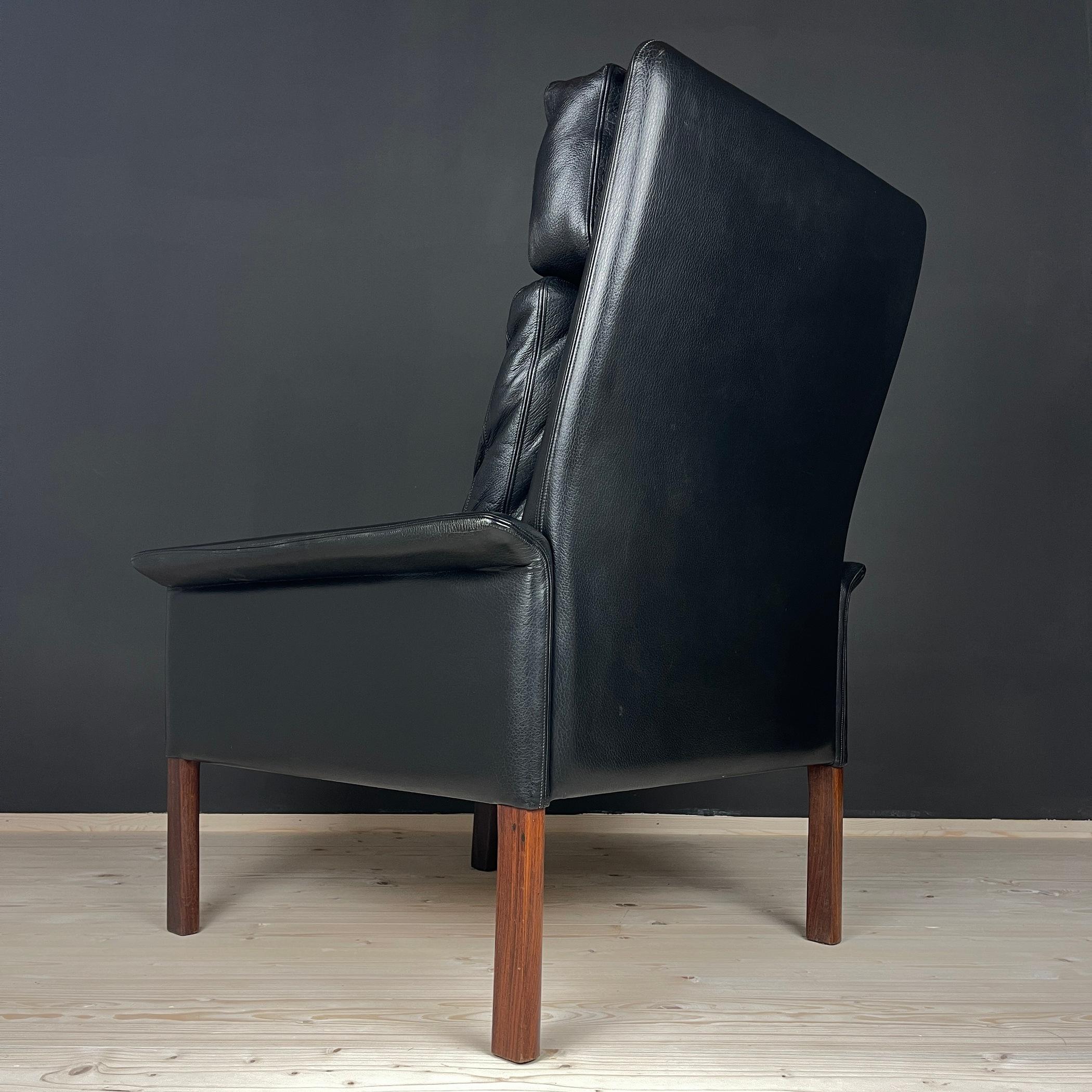 Leather Hans Olsen Lounge Chair and Ottoman Mod. 500 for Vatne Møbler Denmark 1960s