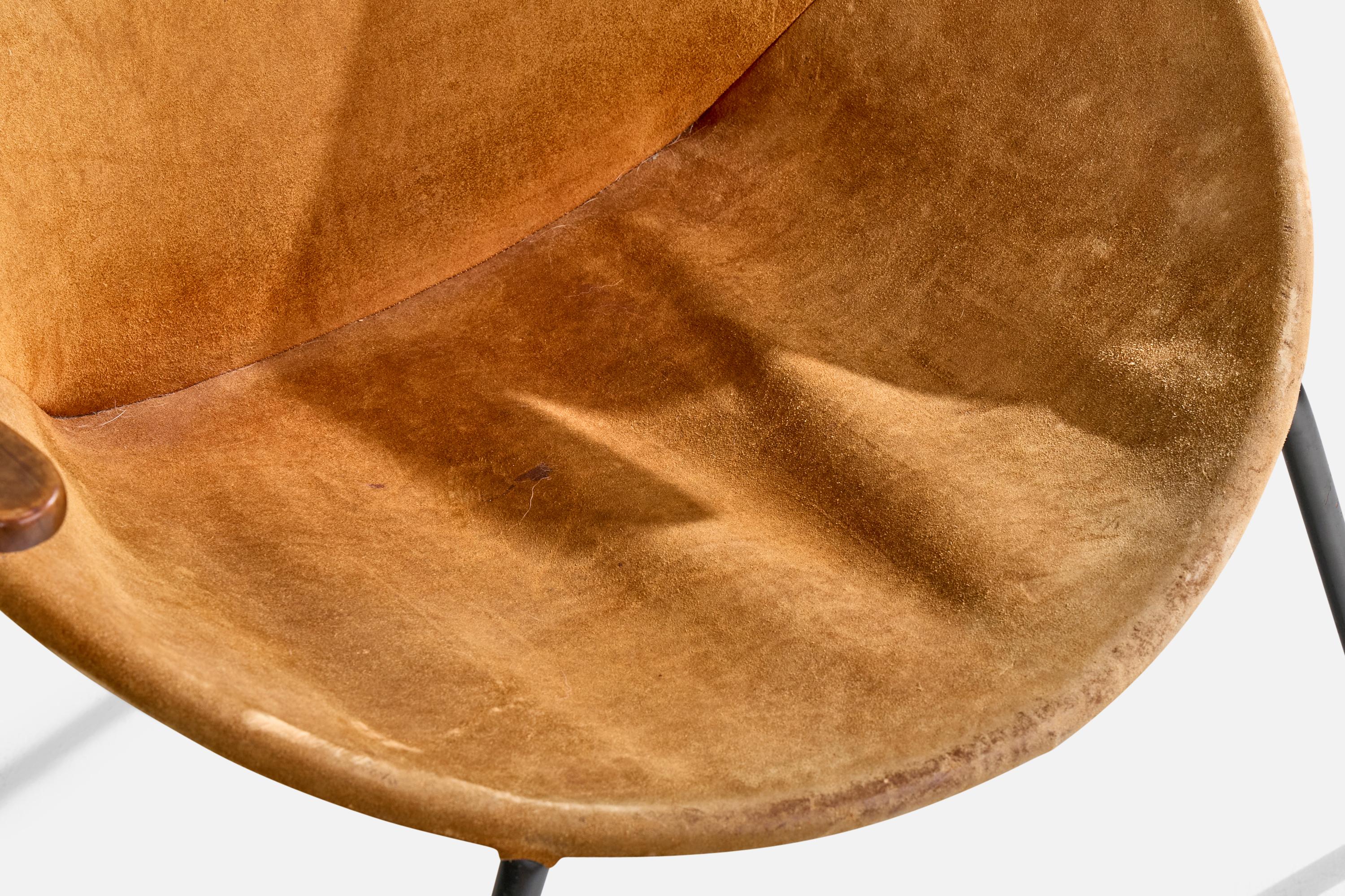 Hans Olsen, Lounge Chair, Teak, Steel, Suede, Denmark, 1960s For Sale 4
