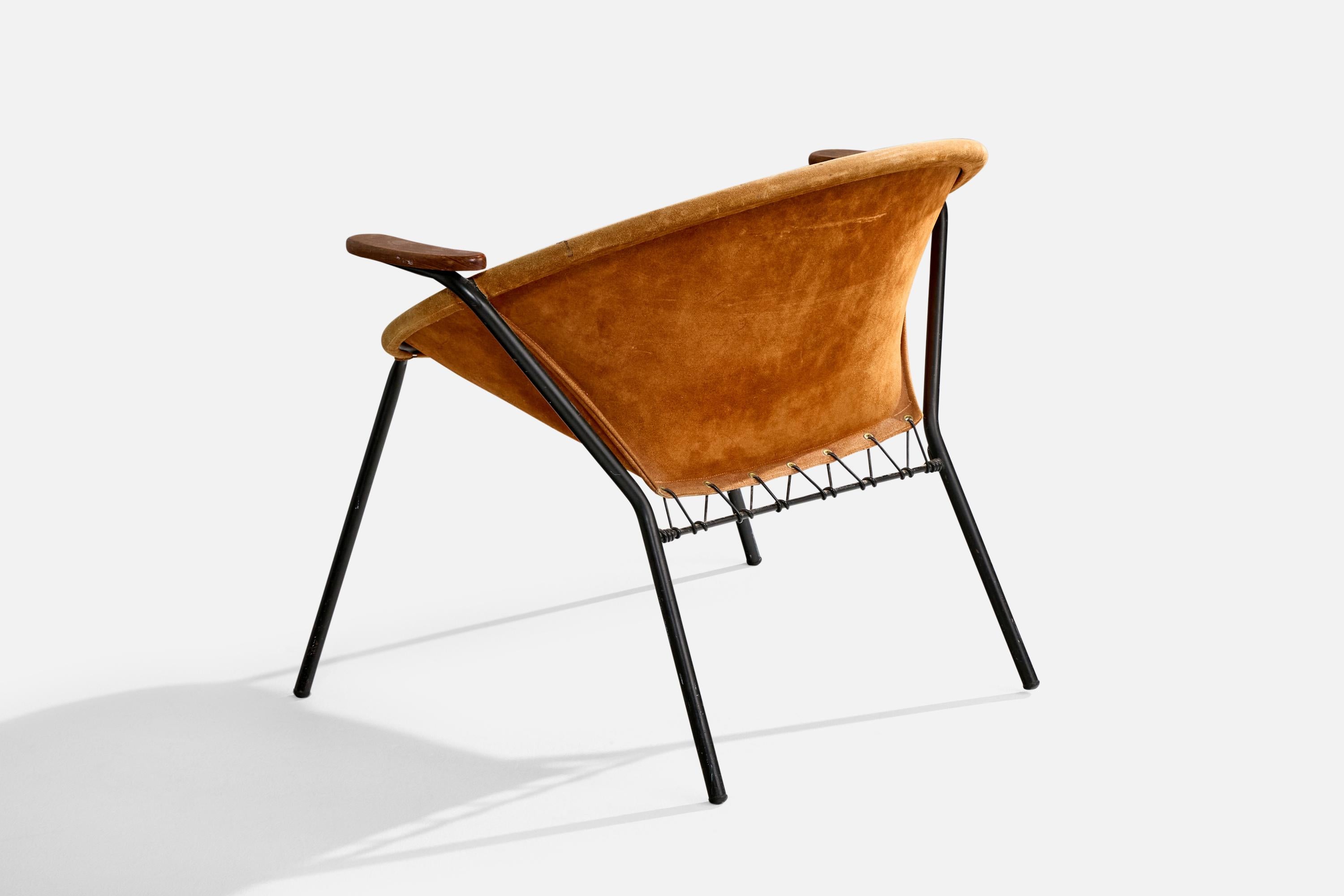 Hans Olsen, Lounge Chair, Teak, Steel, Suede, Denmark, 1960s In Good Condition For Sale In High Point, NC