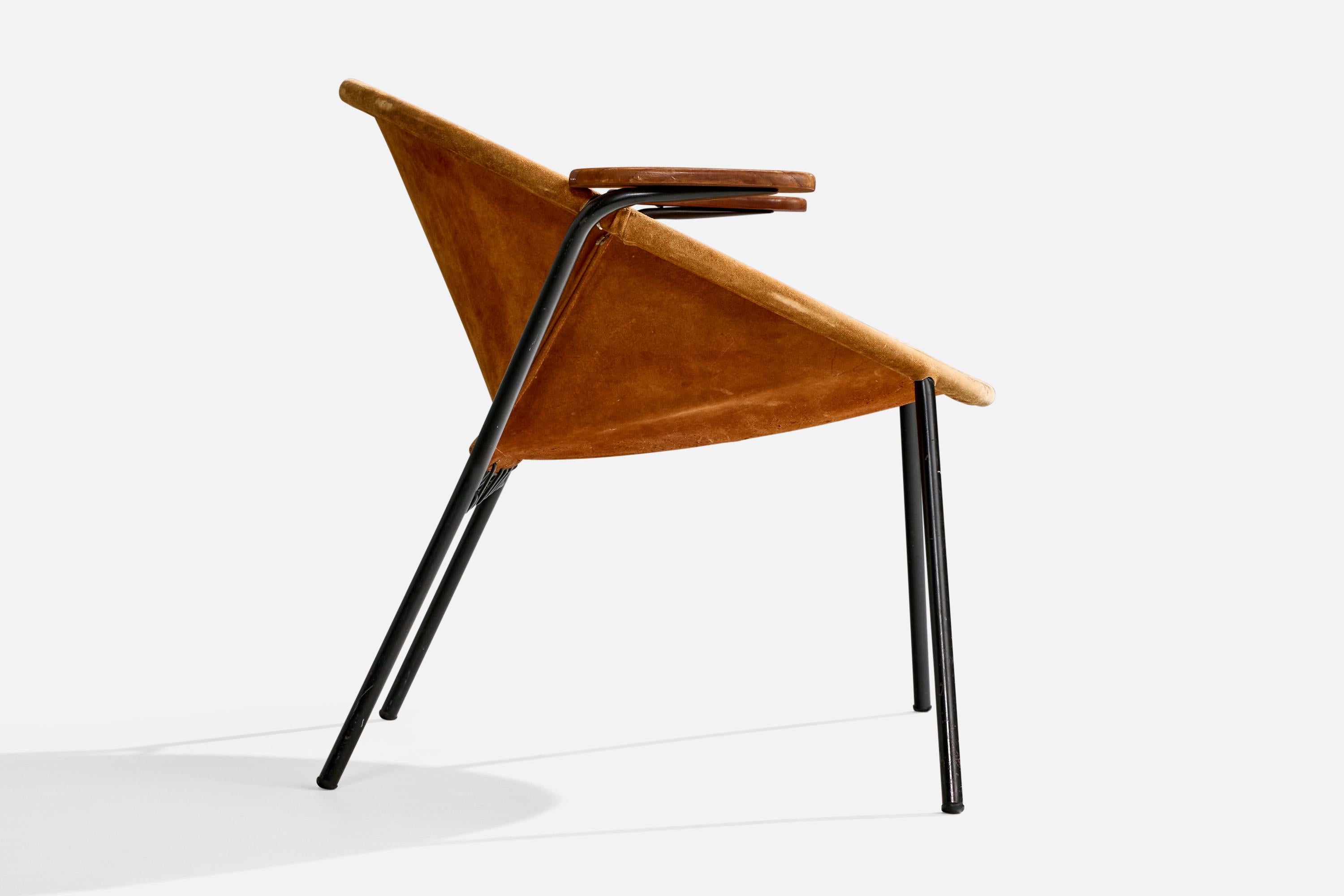 Mid-20th Century Hans Olsen, Lounge Chair, Teak, Steel, Suede, Denmark, 1960s For Sale