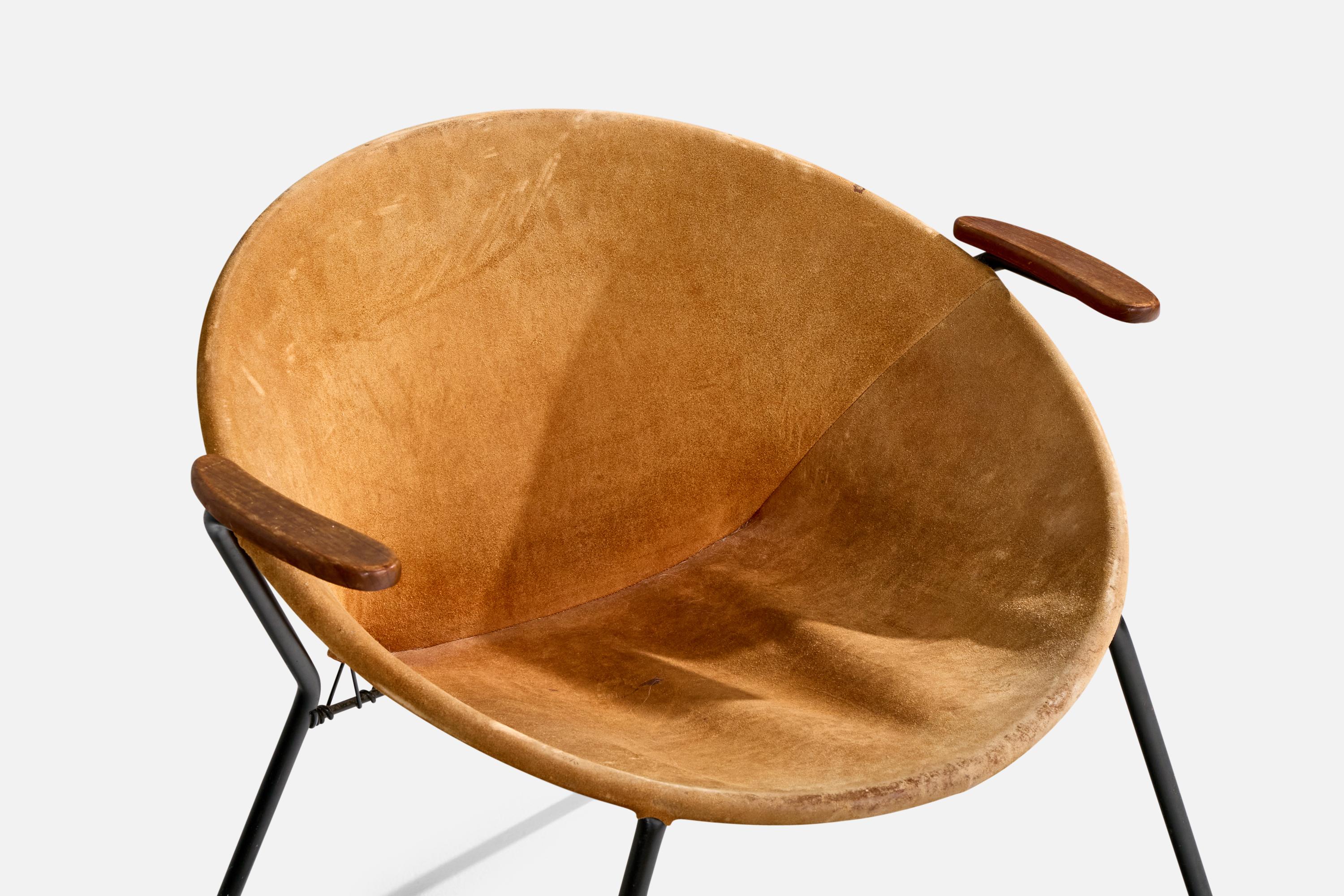 Hans Olsen, Lounge Chair, Teak, Steel, Suede, Denmark, 1960s For Sale 1