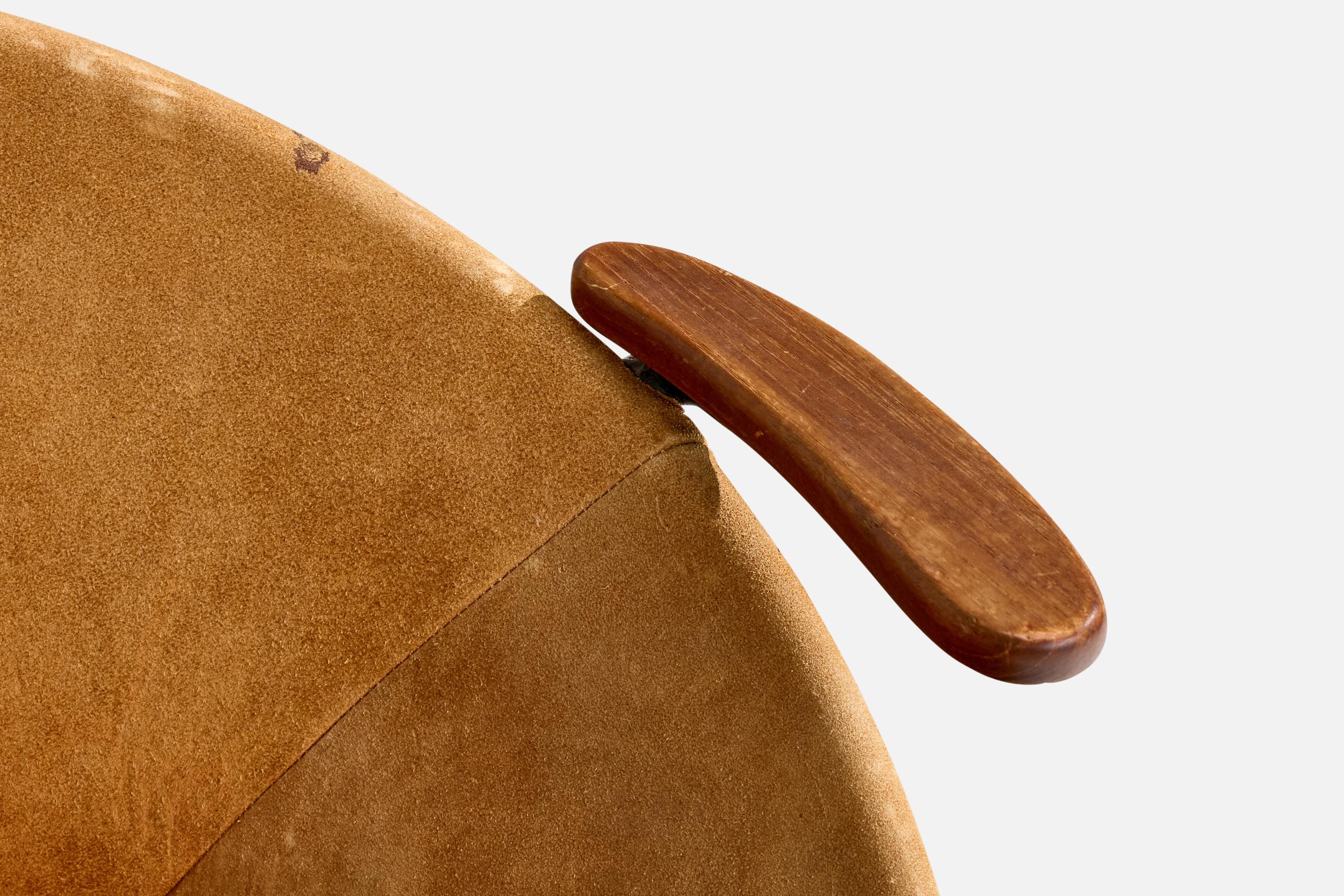 Hans Olsen, Lounge Chair, Teak, Steel, Suede, Denmark, 1960s For Sale 3