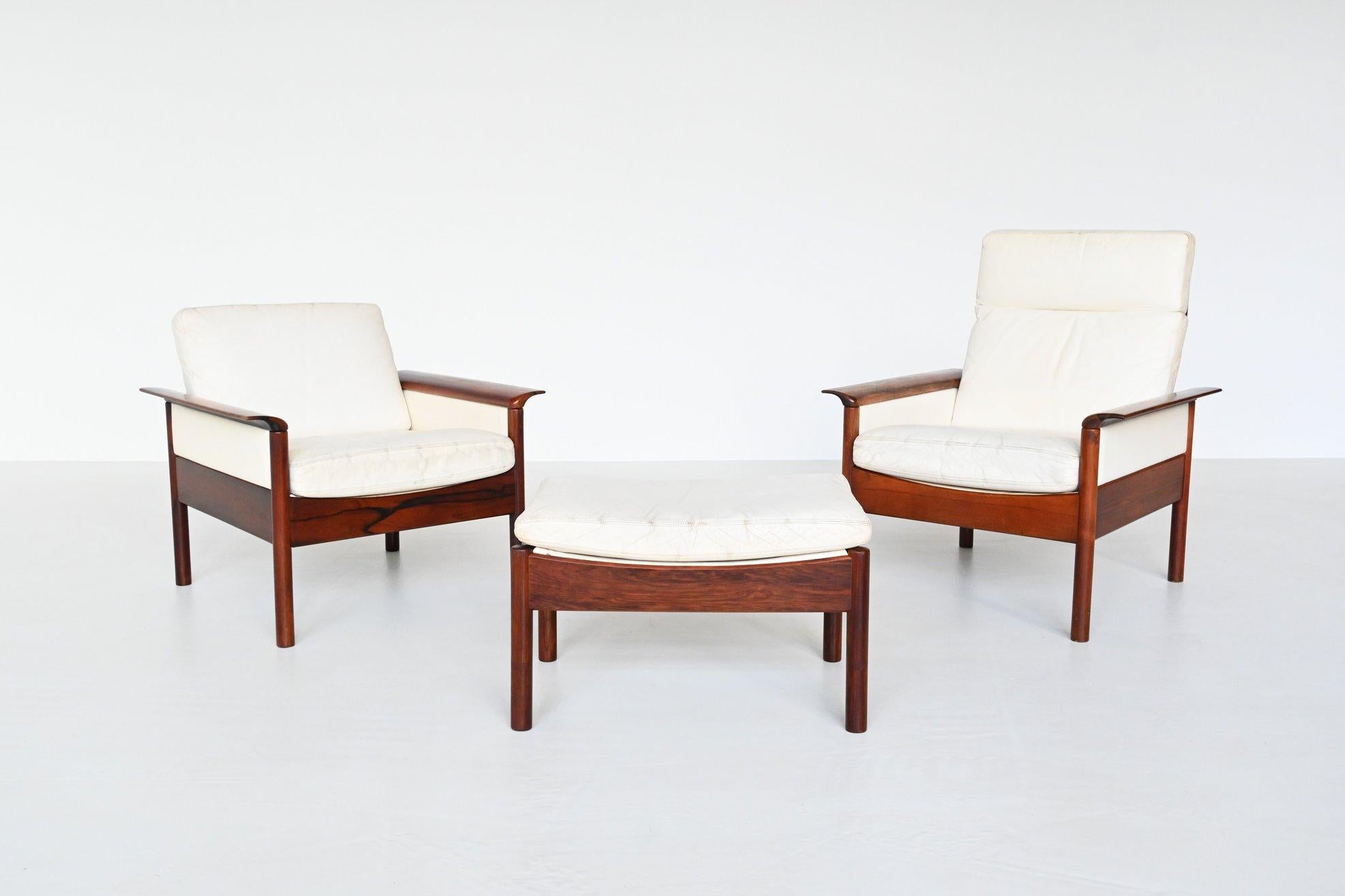 Mid-Century Modern Hans Olsen Lounge Chairs and Ottoman Vatne Mobler Denmark, 1960