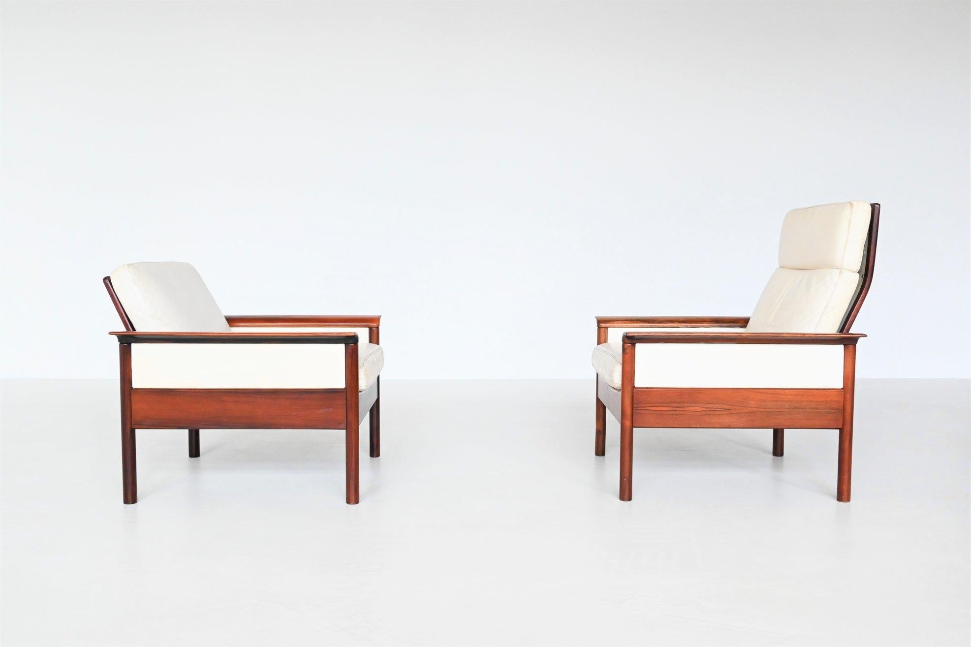Leather Hans Olsen Lounge Chairs and Ottoman Vatne Mobler Denmark, 1960