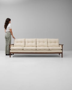 Hans Olsen Loveseat, Cream Boucle, Dark Wood Frame, 1960s Danish