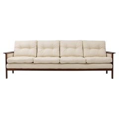 Hans Olsen Loveseat, Cream Boucle, Dark Wood Frame, 1960s Danish