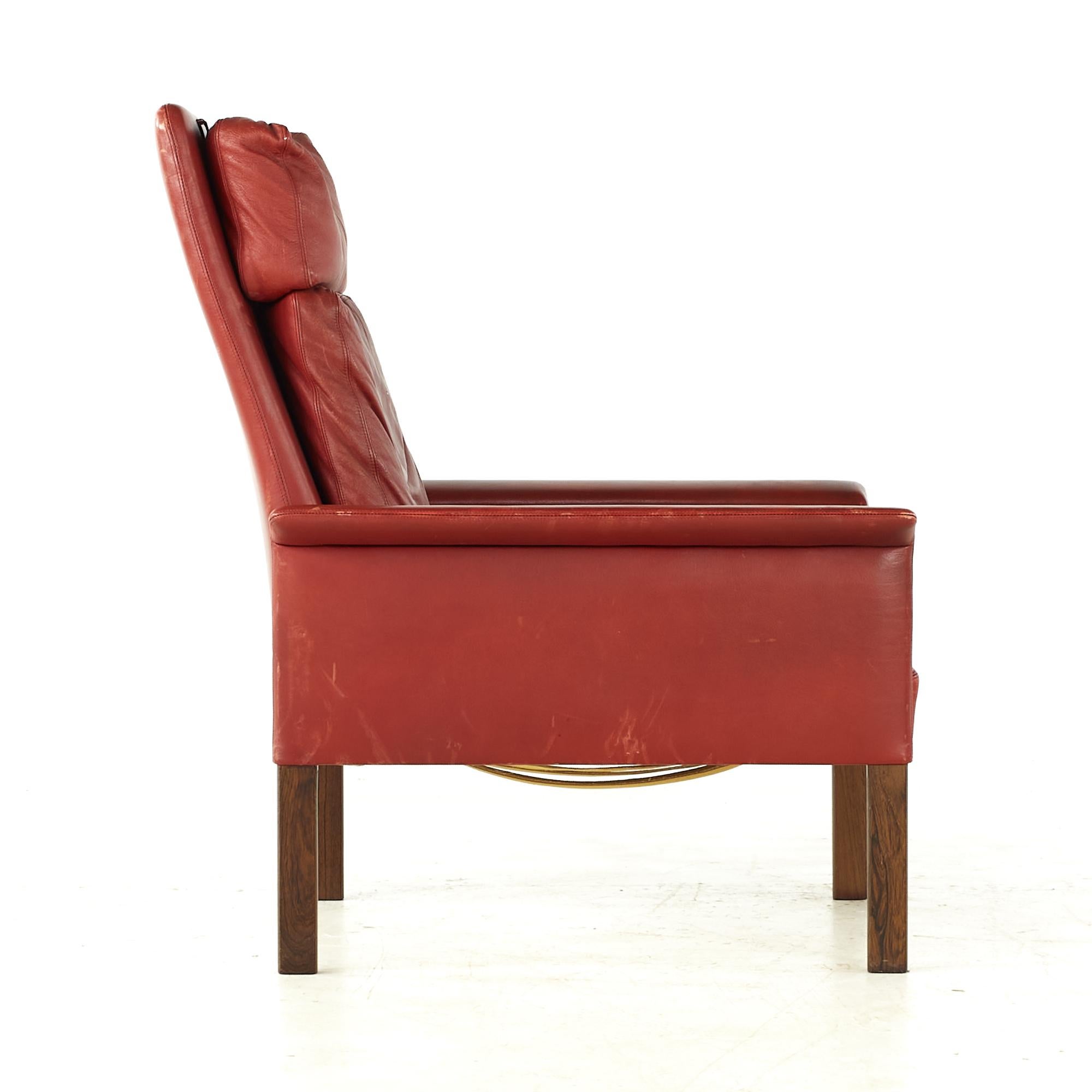 Hans Olsen Midcentury Danish Rosewood and Red Leather Chairs, Pair For Sale 2