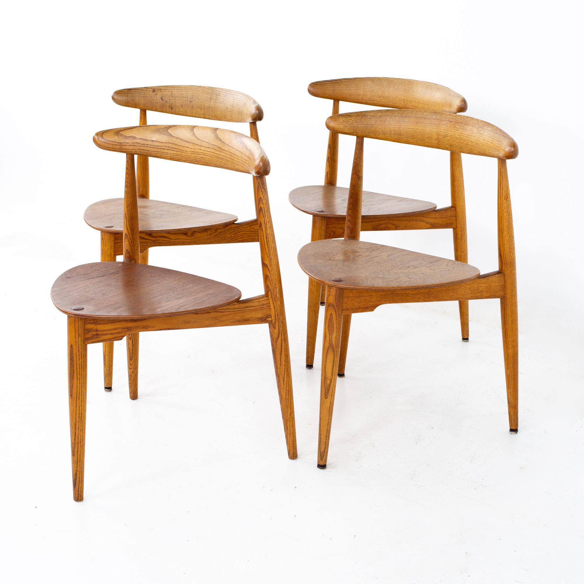 Hans Olsen mid century teak dining chairs - Set of 4
Each chair measures: 19 wide x 17 deep x 28.5 high, with a seat height of 17 inches 

All pieces of furniture can be had in what we call restored vintage condition. That means the piece is