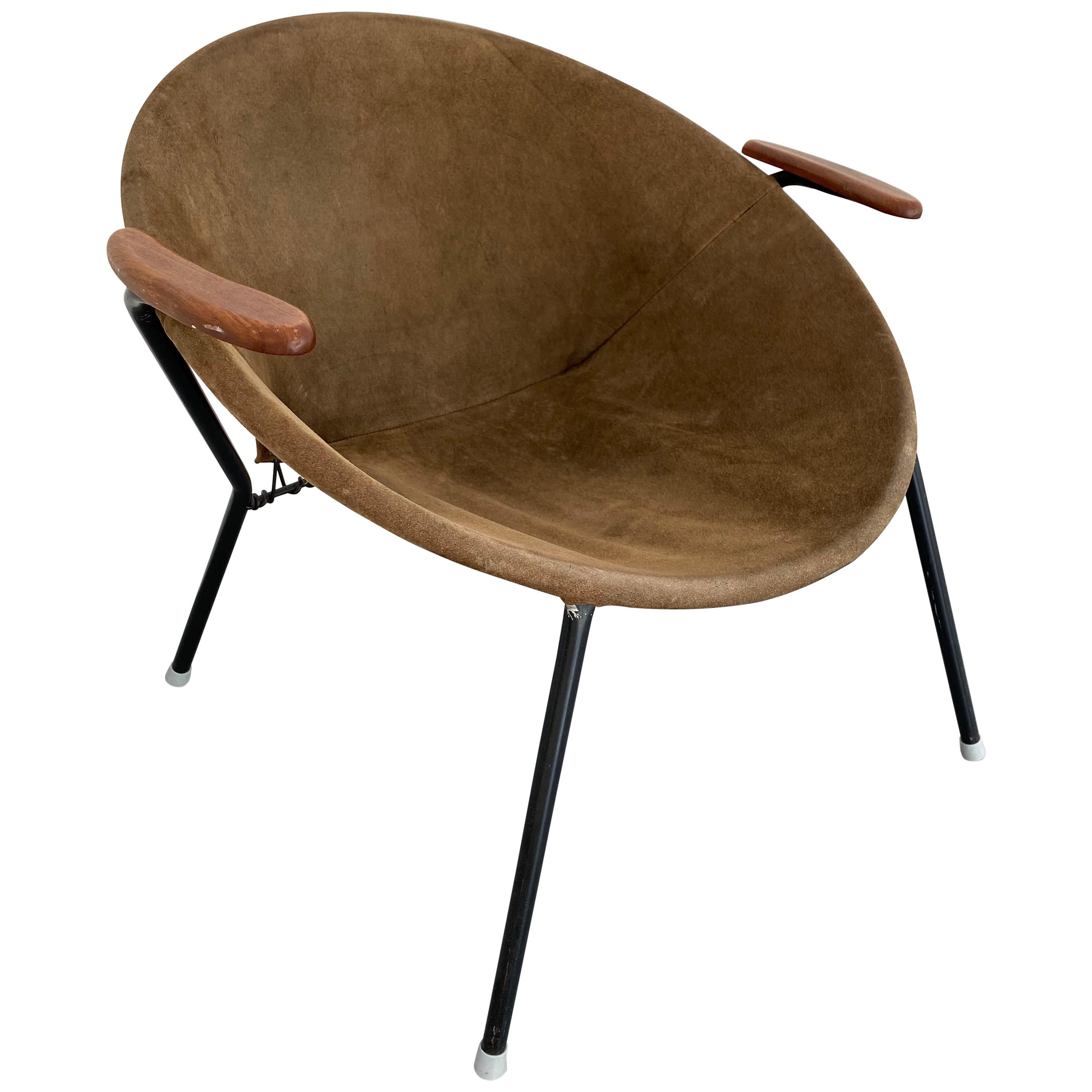 Hans Olsen fauteuil ballon danois en cuir du milieu du siècle dernier