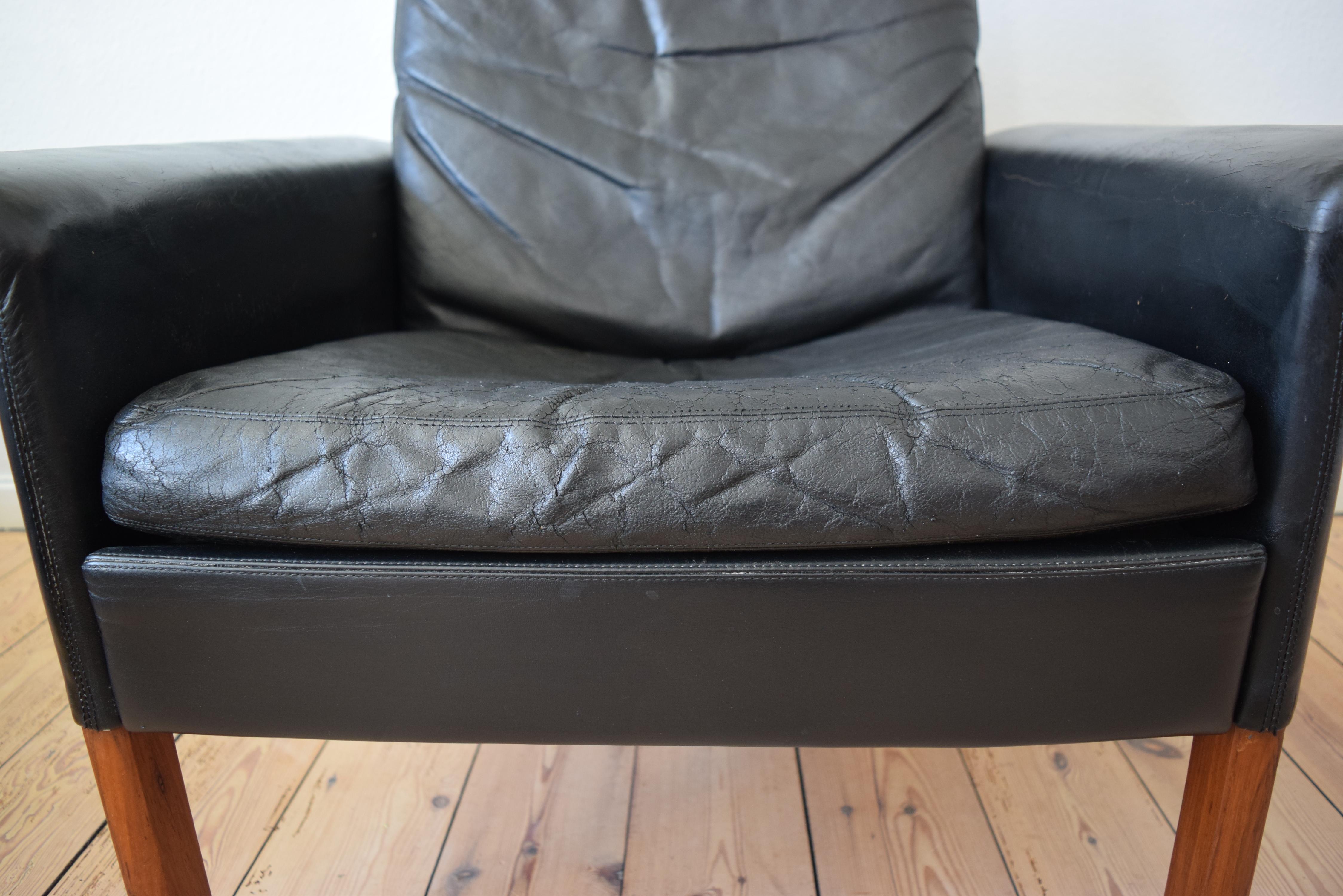 Hans Olsen Model 500 Black Leather Lounge Chair, CS Møbler, 1960s 4