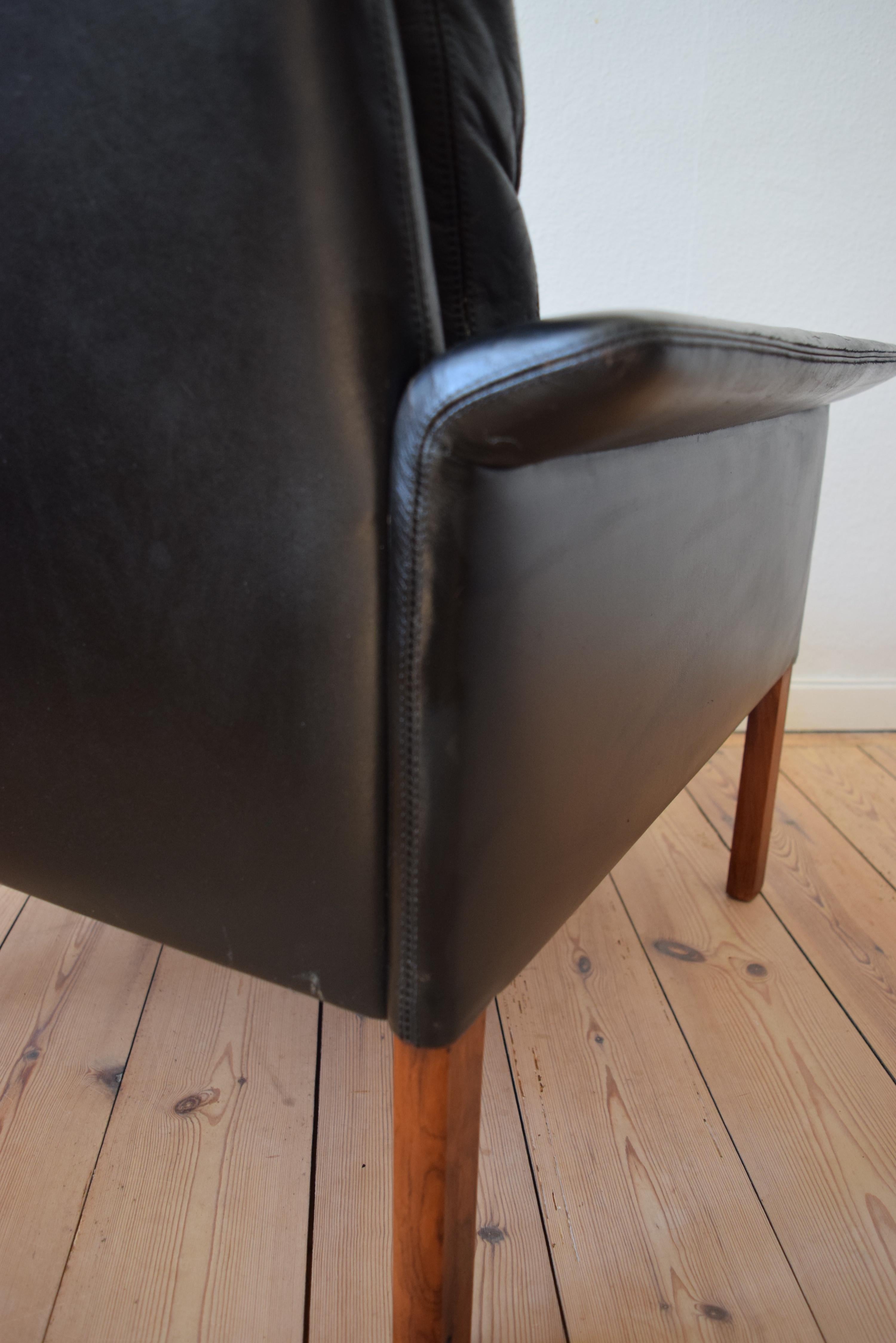 Hans Olsen Model 500 Black Leather Lounge Chair, CS Møbler, 1960s In Good Condition In Nyborg, DK
