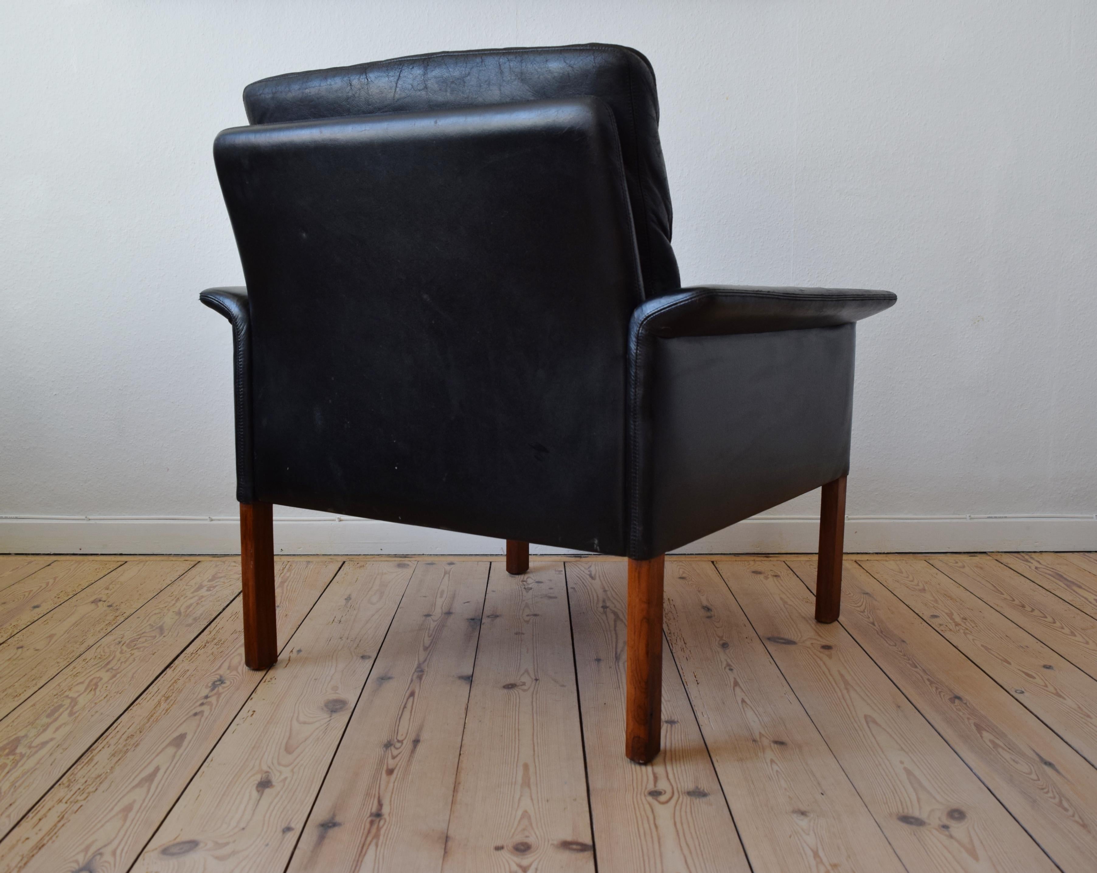 Mid-20th Century Hans Olsen Model 500 Black Leather Lounge Chair, CS Møbler, 1960s