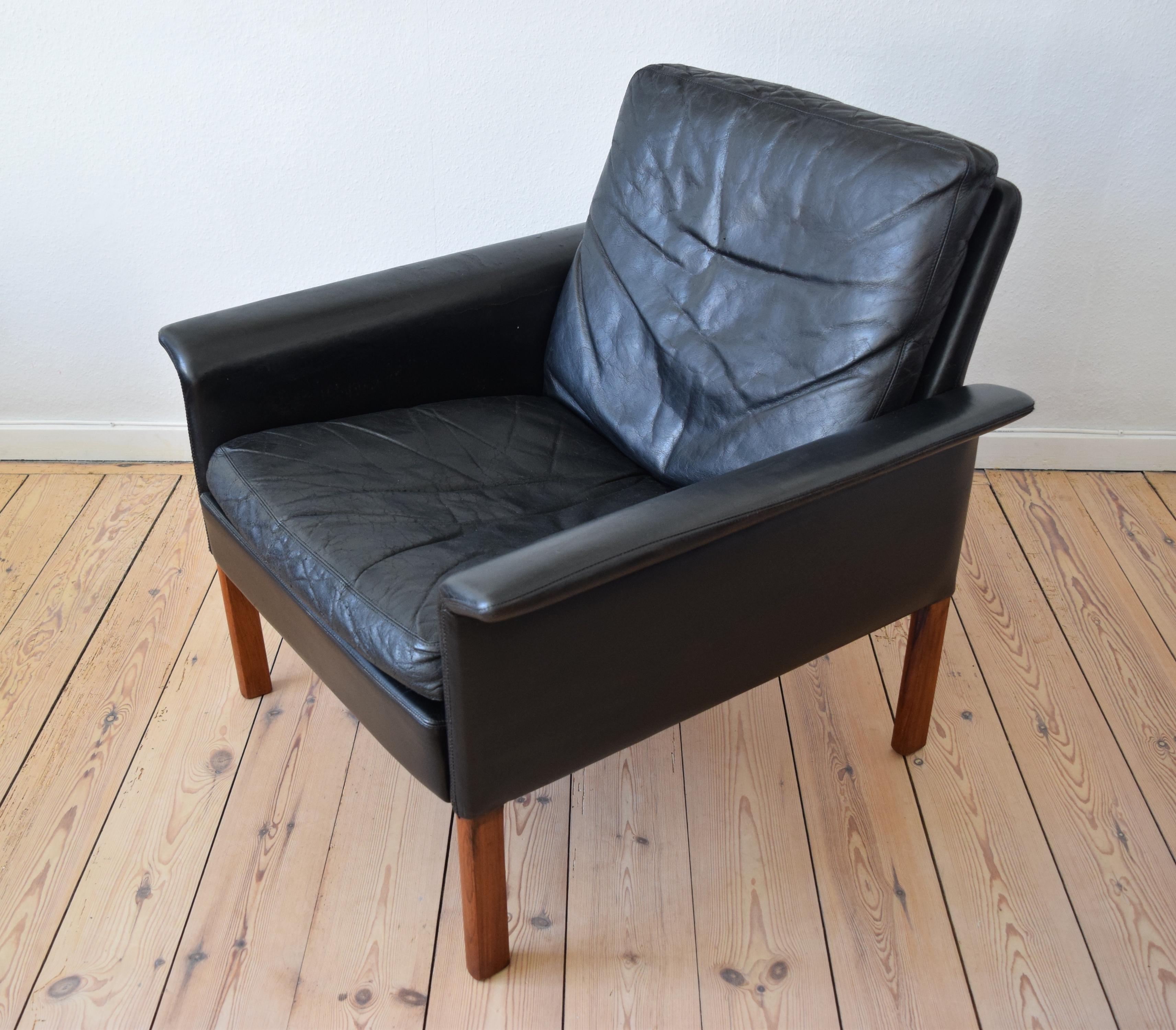 Hans Olsen Model 500 Black Leather Lounge Chair, CS Møbler, 1960s 2