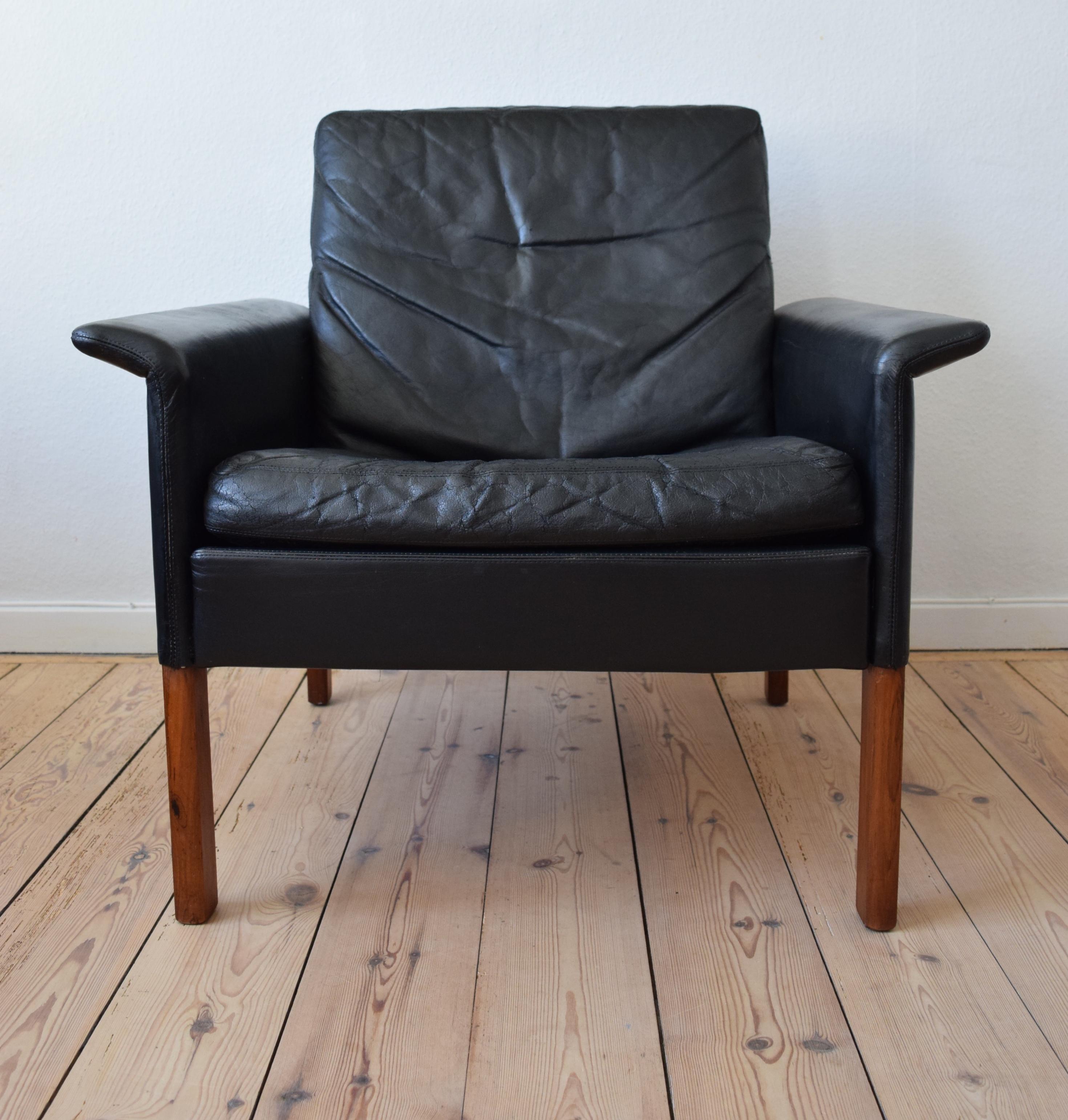 Hans Olsen Model 500 Black Leather Lounge Chair, CS Møbler, 1960s 3