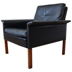 Hans Olsen Model 500 Black Leather Lounge Chair, CS Møbler, 1960s