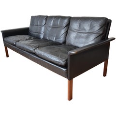 Vintage Hans Olsen Model 500 Black Leather Sofa