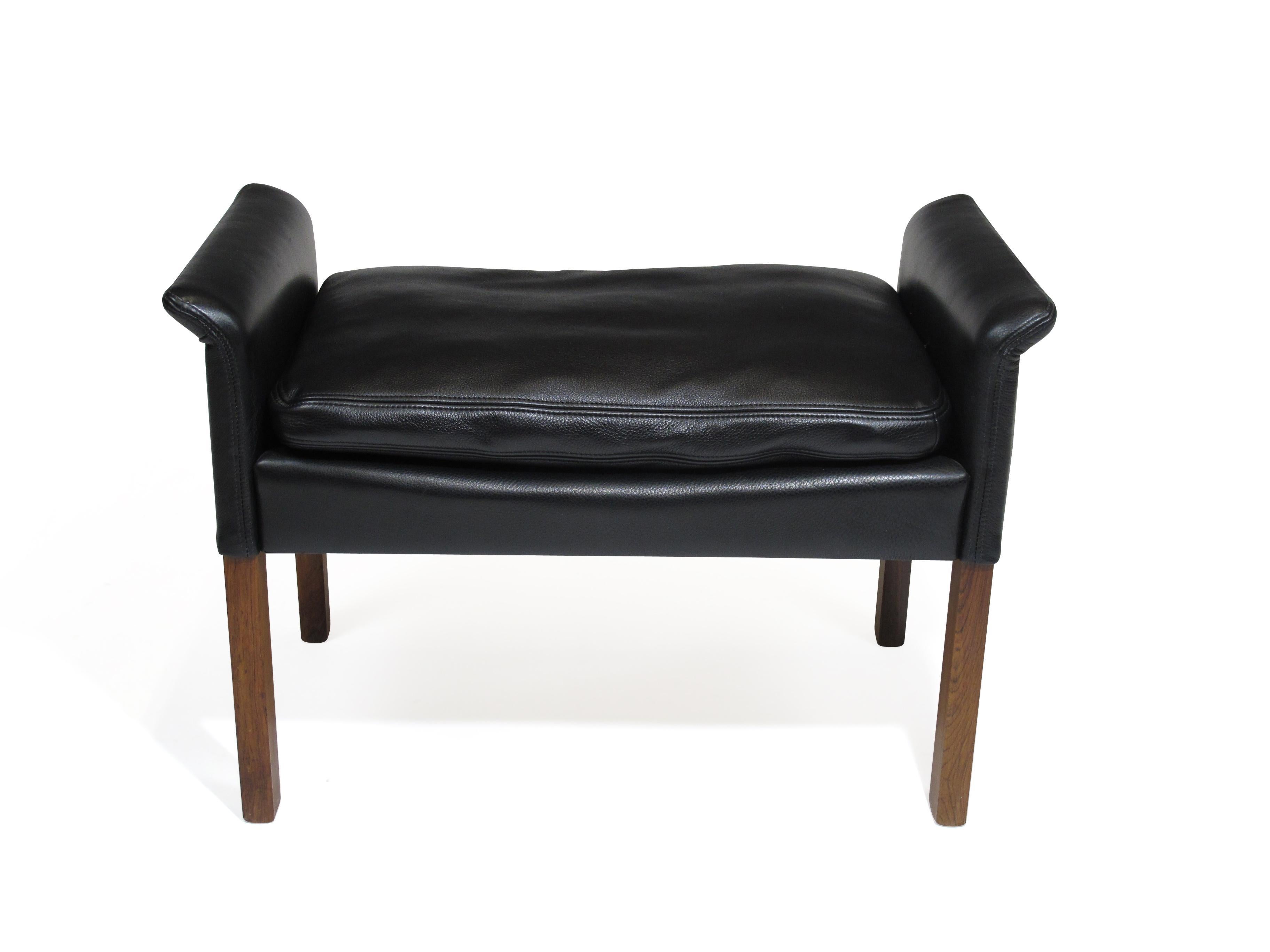 20th Century Hans Olsen Rosewood and Black Leather Ottomans, A Pair