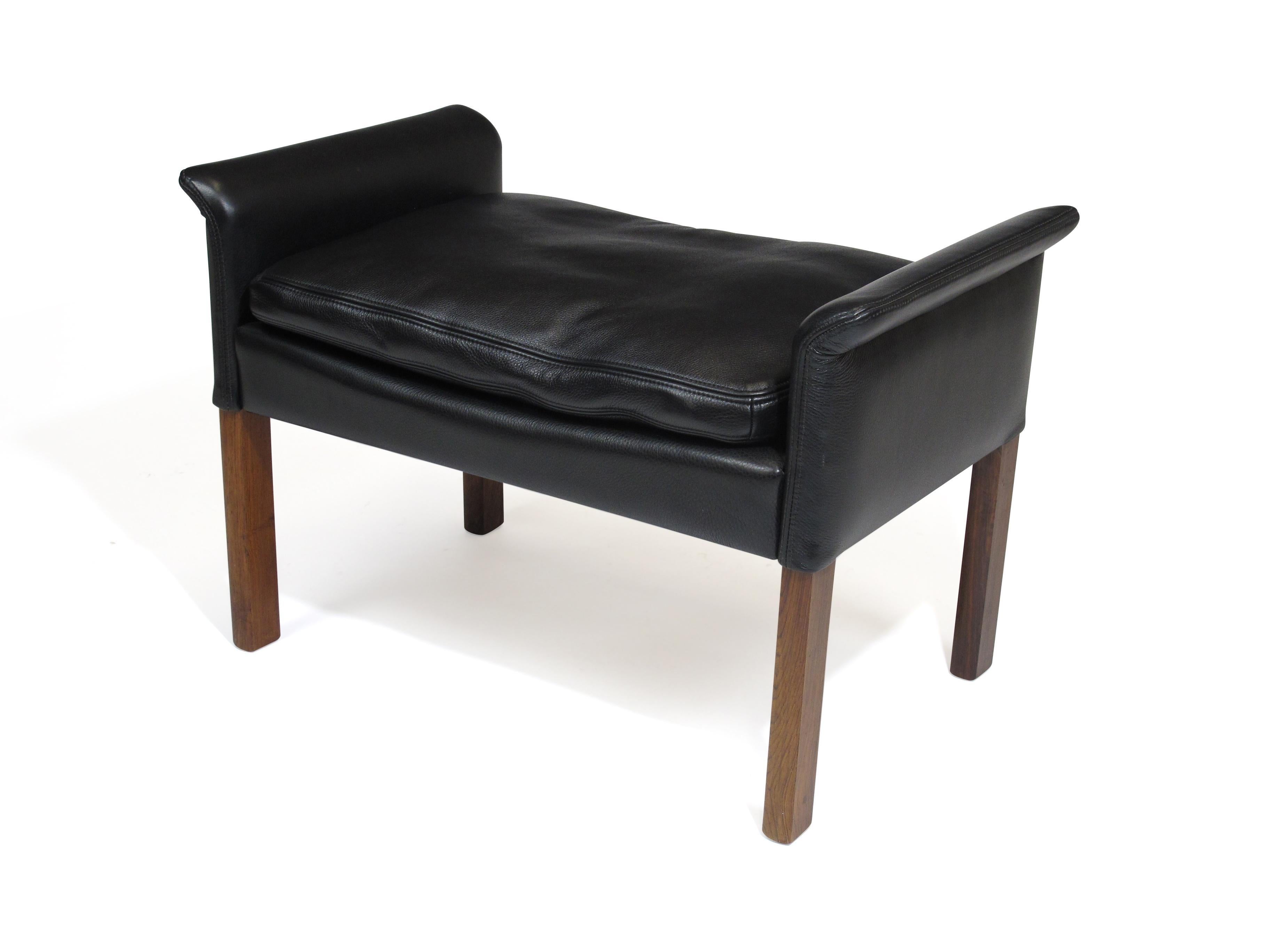 Hans Olsen Rosewood and Black Leather Ottomans, A Pair 1