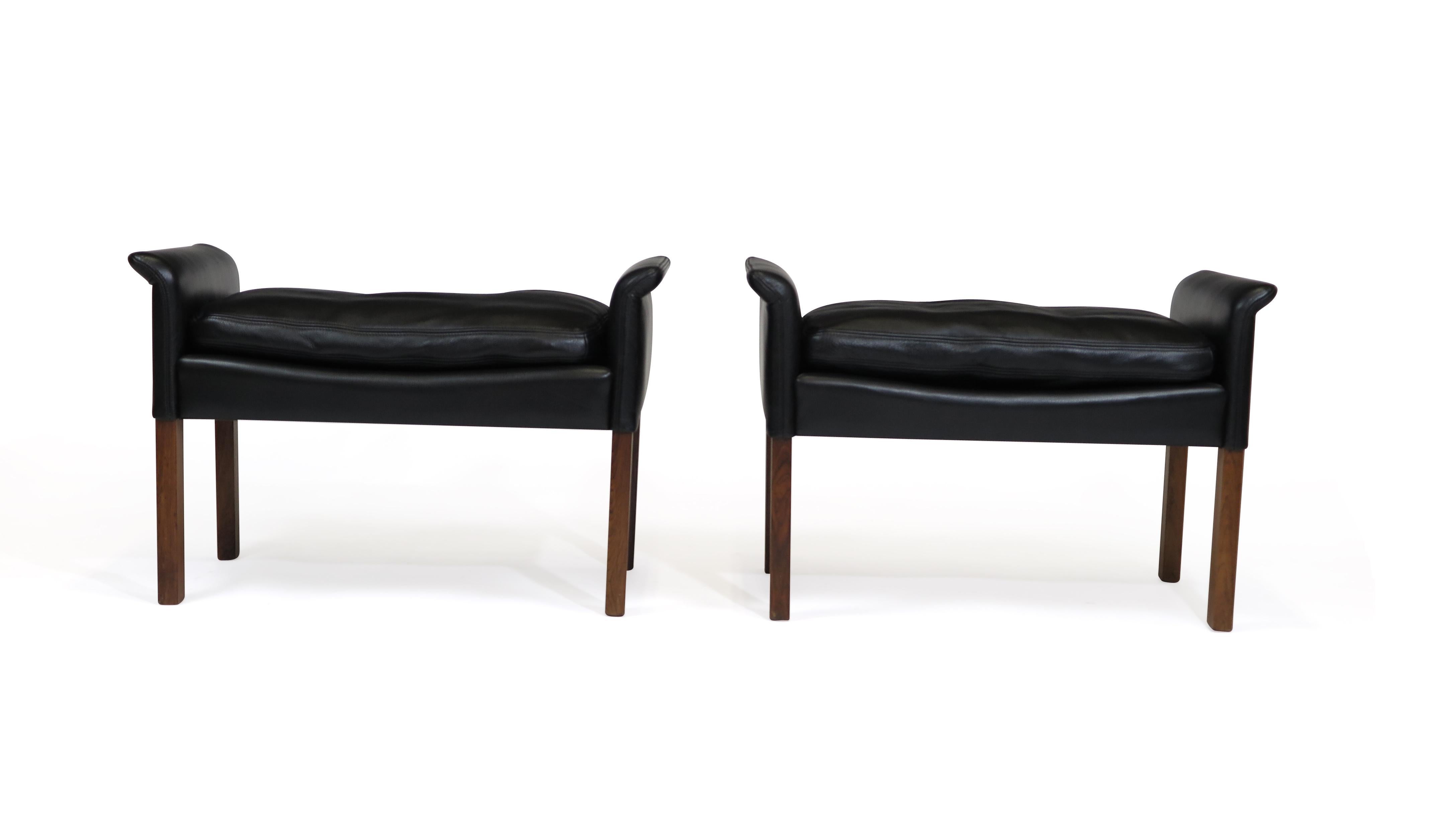 Hans Olsen Rosewood and Black Leather Ottomans, A Pair 2