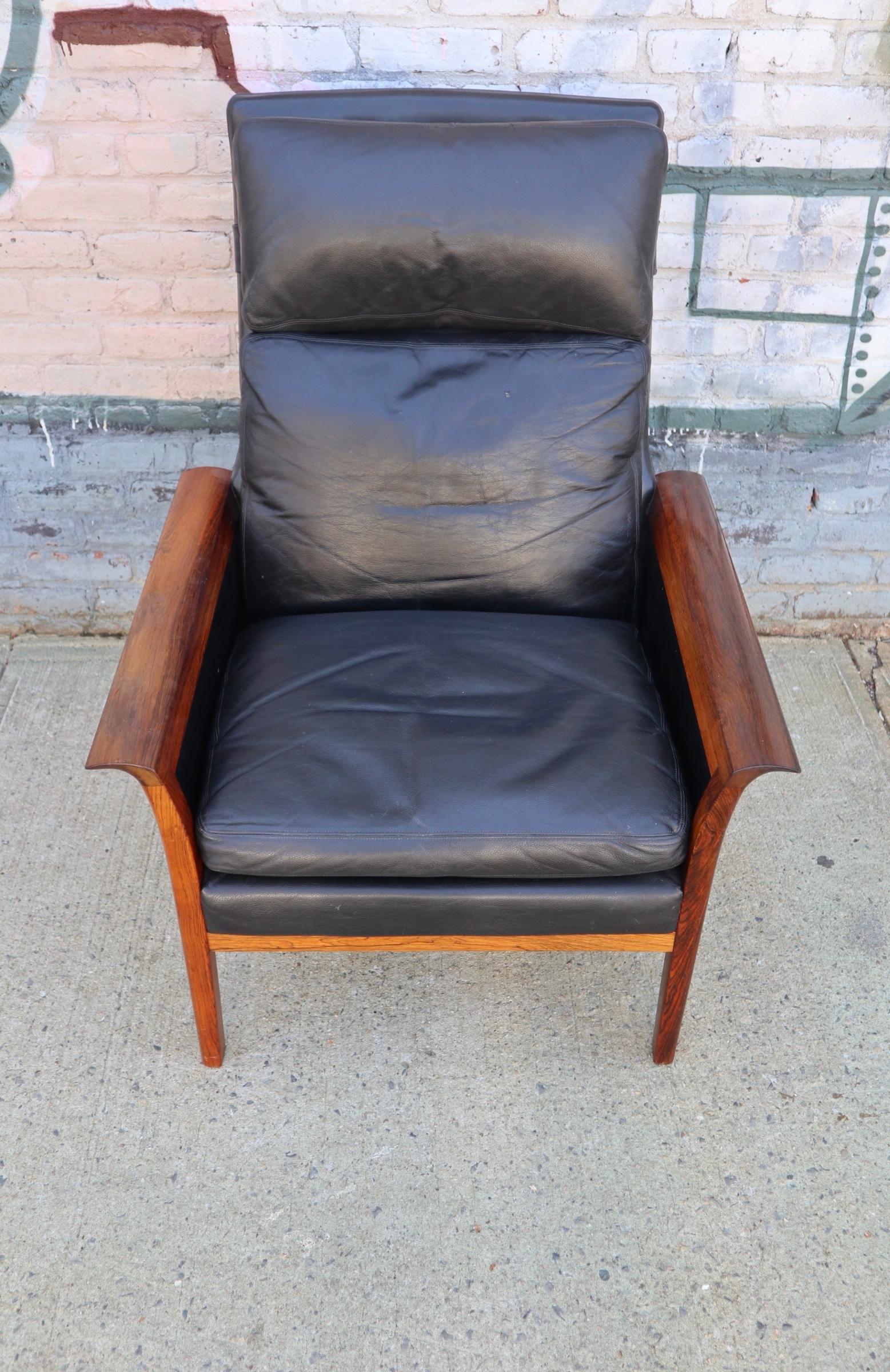 Hans Olsen Rosewood and Leather Lounge Chair and Ottoman 11