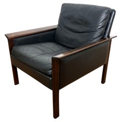 Hans Olsen Rosewood and Leather Lounge Chair, circa 1960s