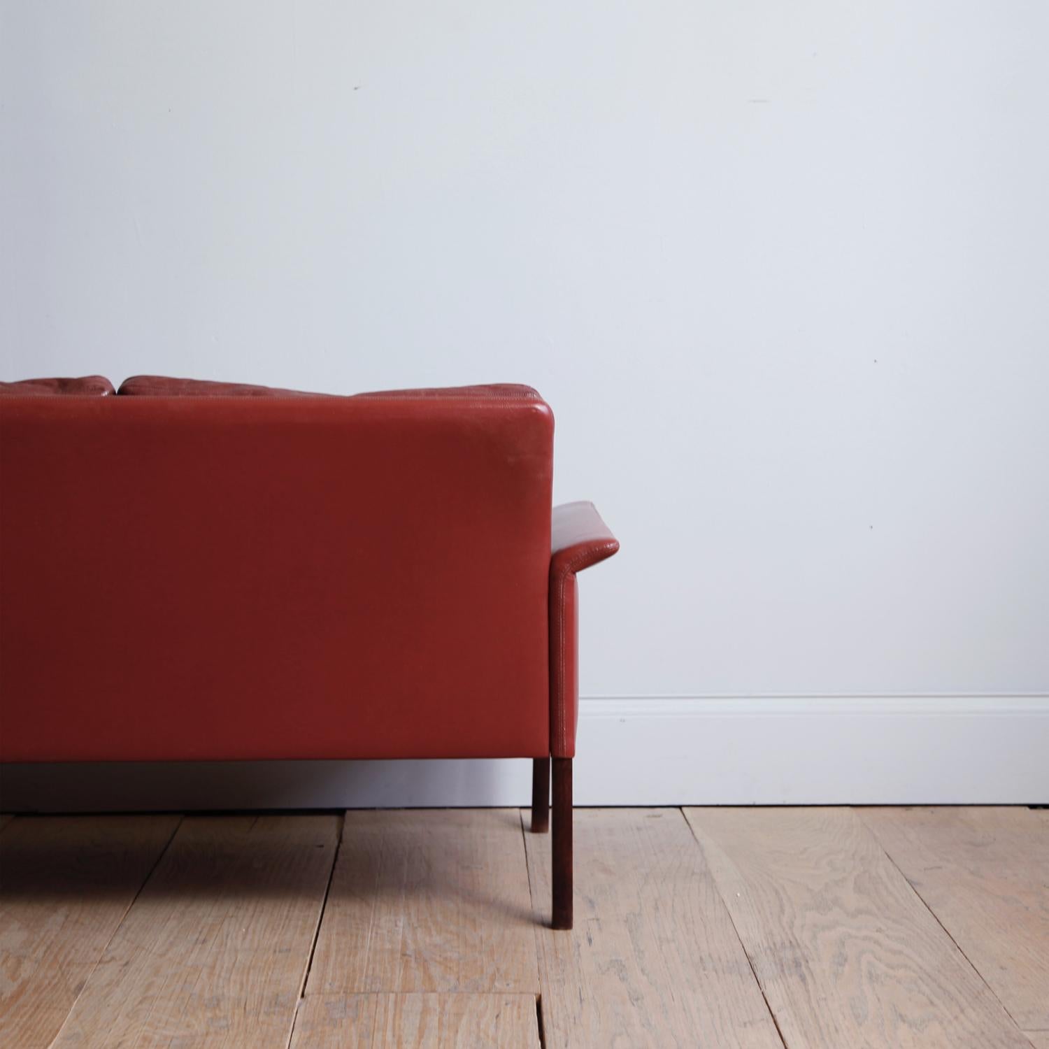 Scandinavian Modern Hans Olsen Rosewood Sofa with Original Oxblood Leather For Sale